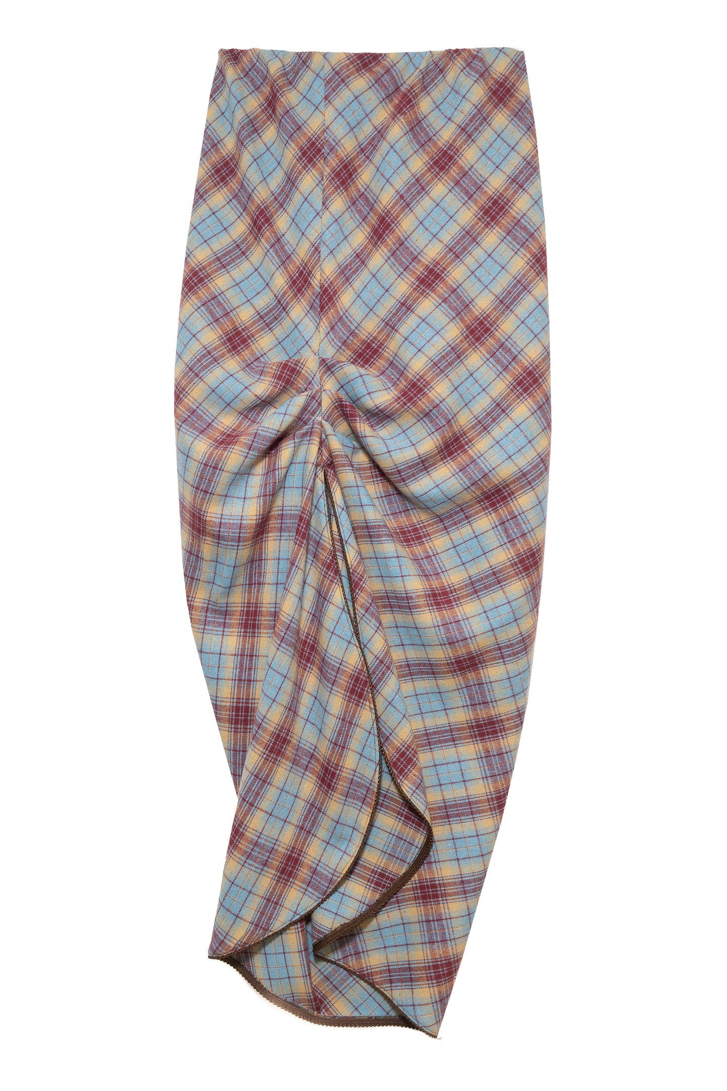 Drape Plaid Long Skirt (Blue)