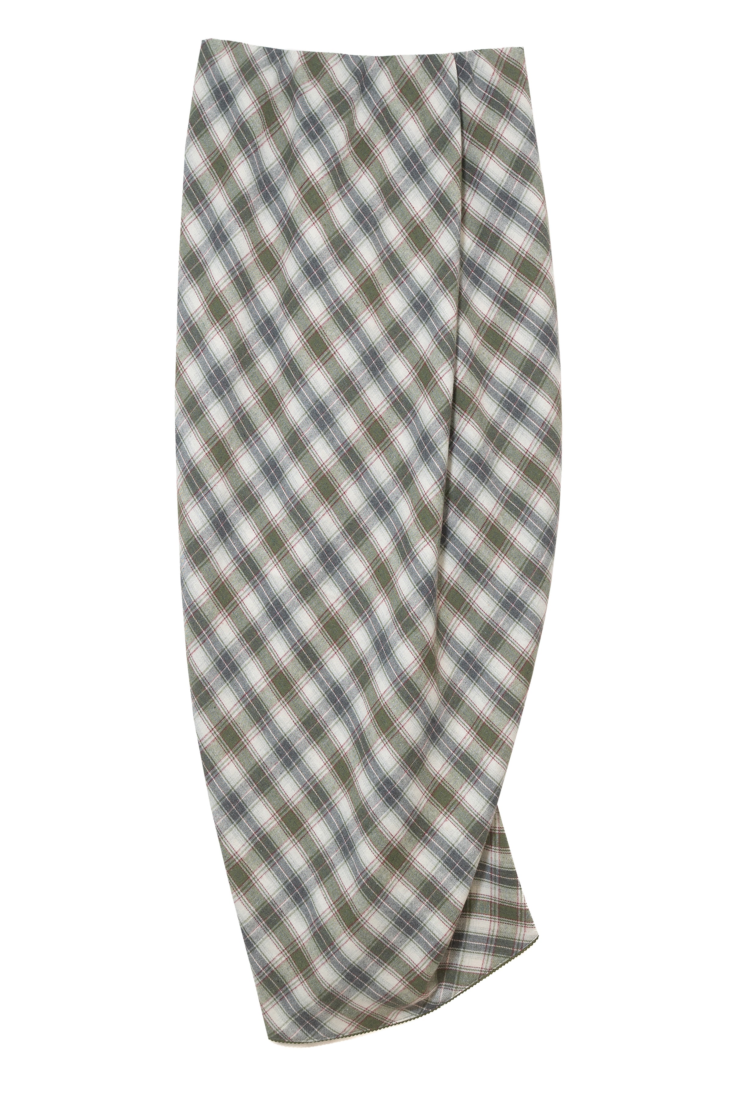 DRAPE PLAID LONG SKIRT_KHAKI