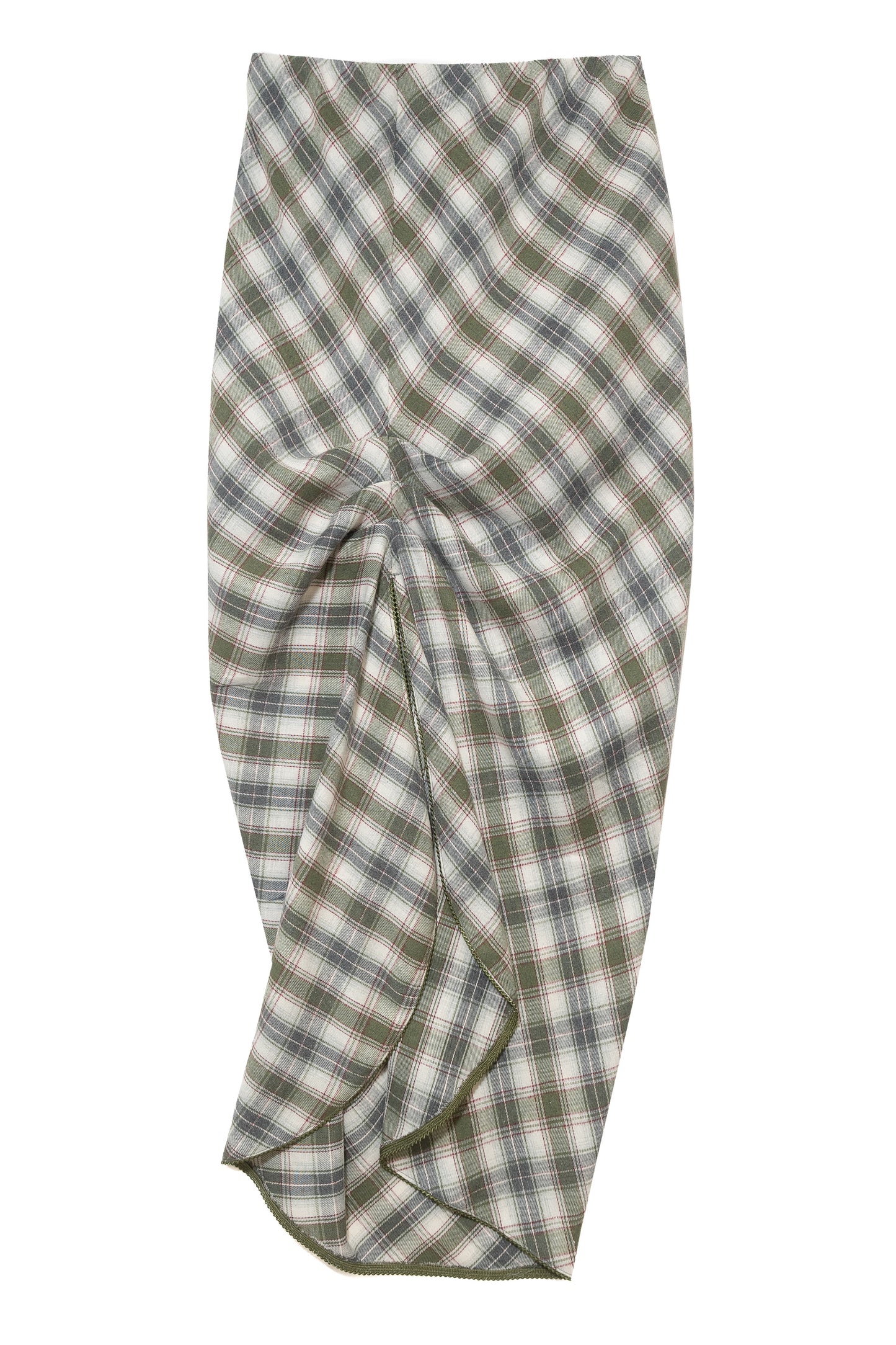 Drape Plaid Long Skirt (Khaki)