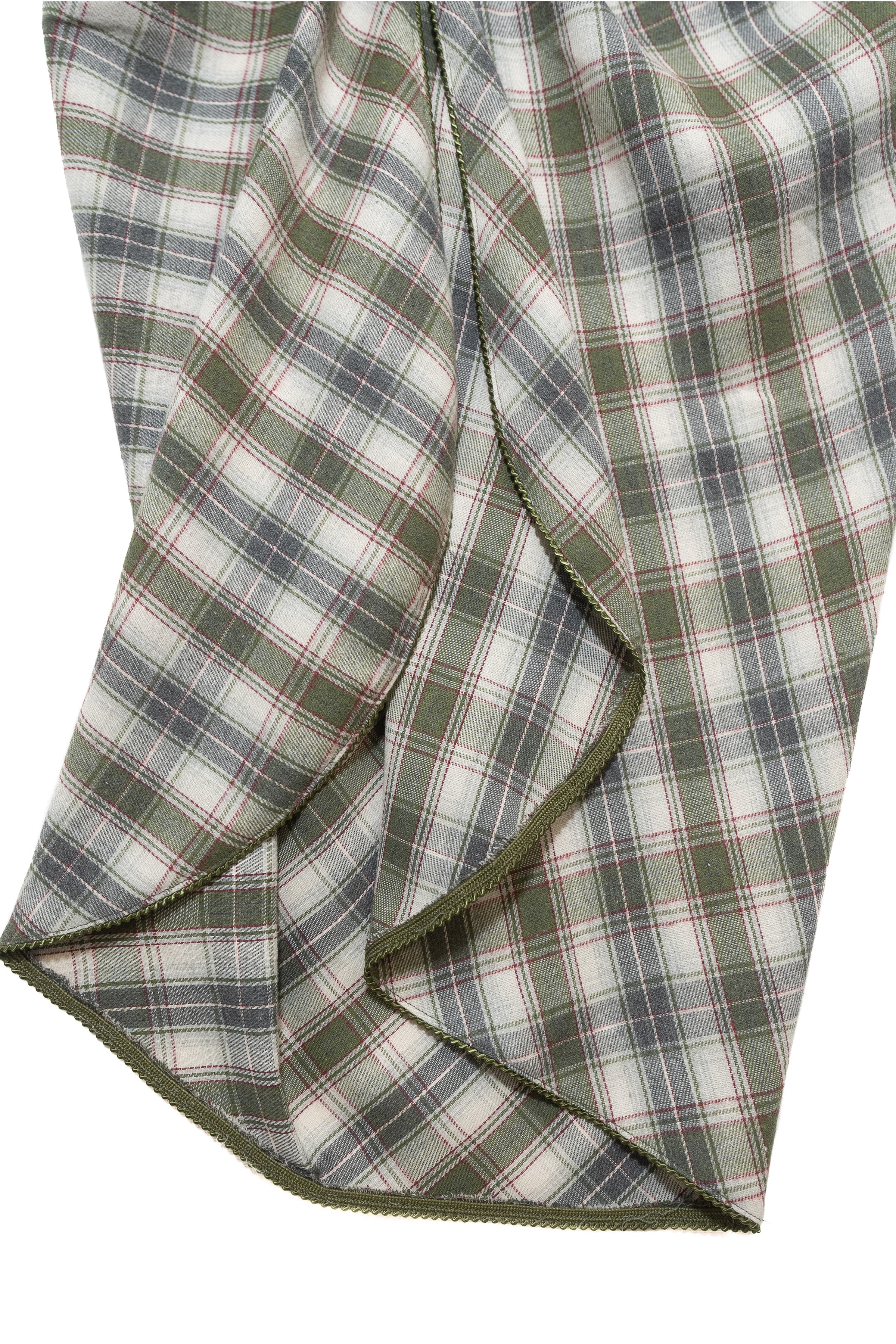 DRAPE PLAID LONG SKIRT_KHAKI