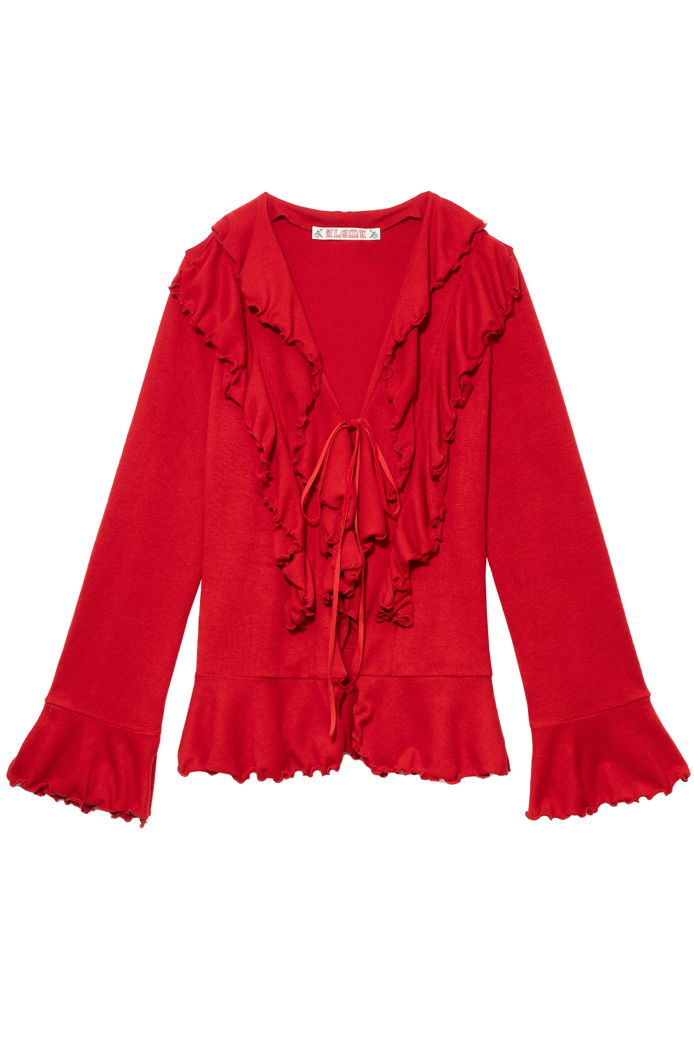 HIPPIE RUFFLE CARDIGAN_RED