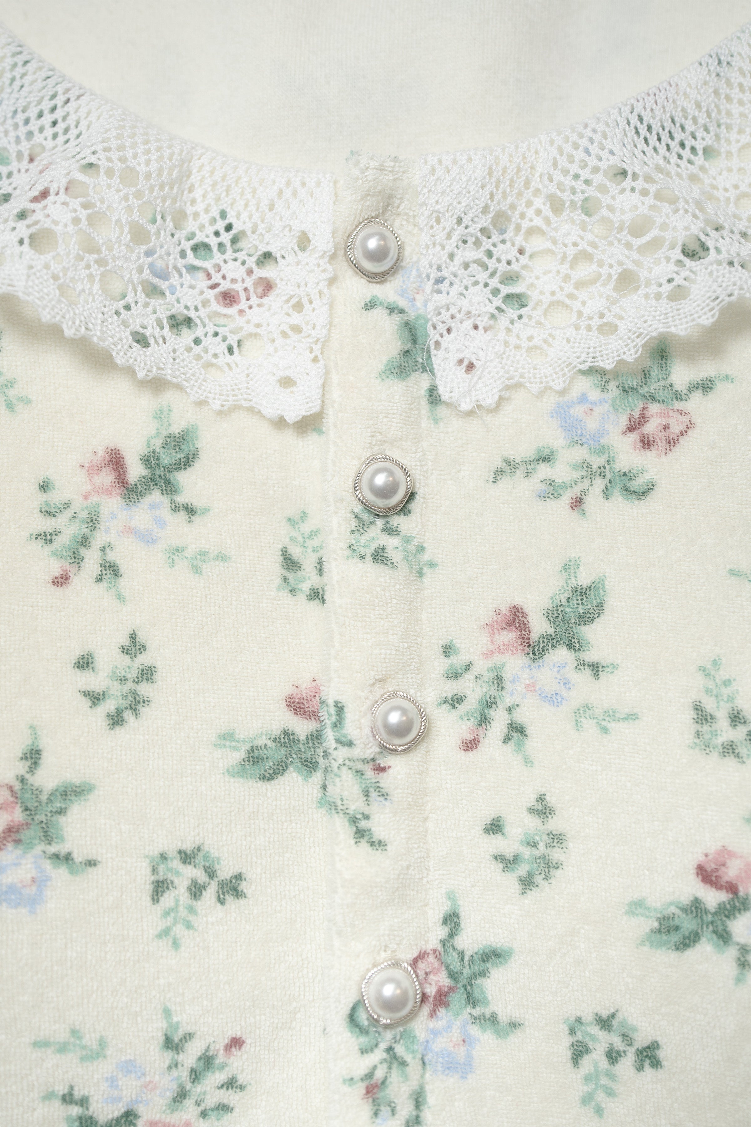 VINTAGE FLOWER TERRY CARDIGAN_CREAM