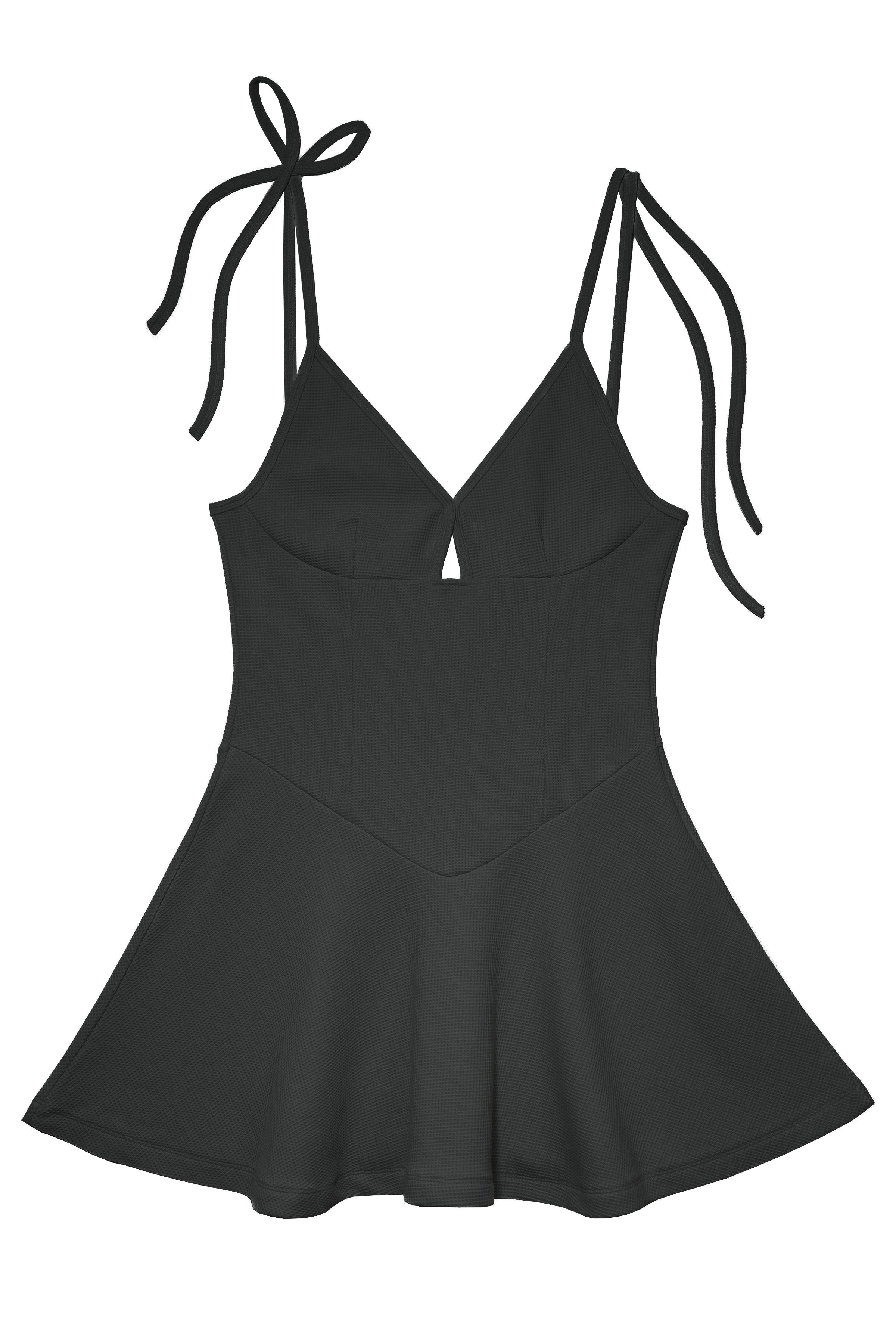 WAFFLE JERSEY SLIP DRESS_BLACK