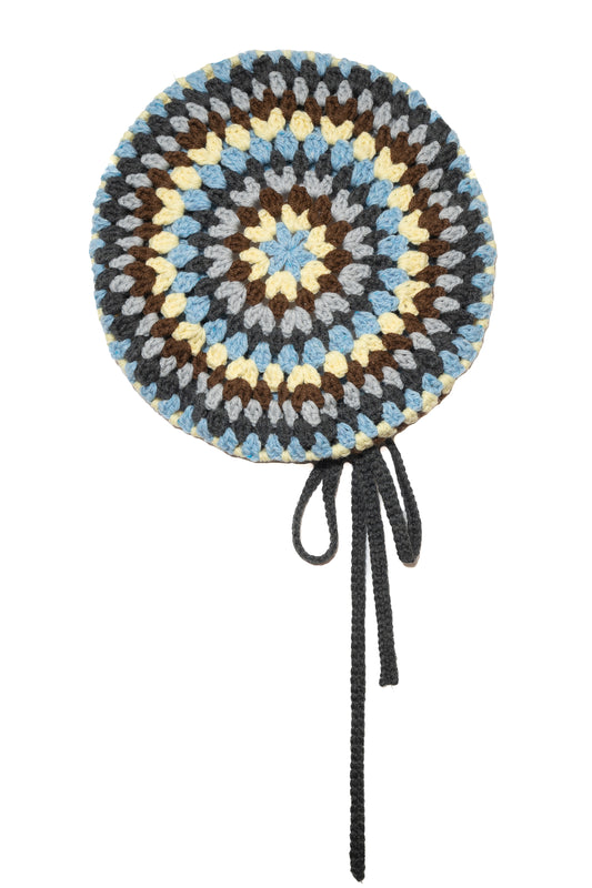 Tweed Wool Crochet Beret (Blue)