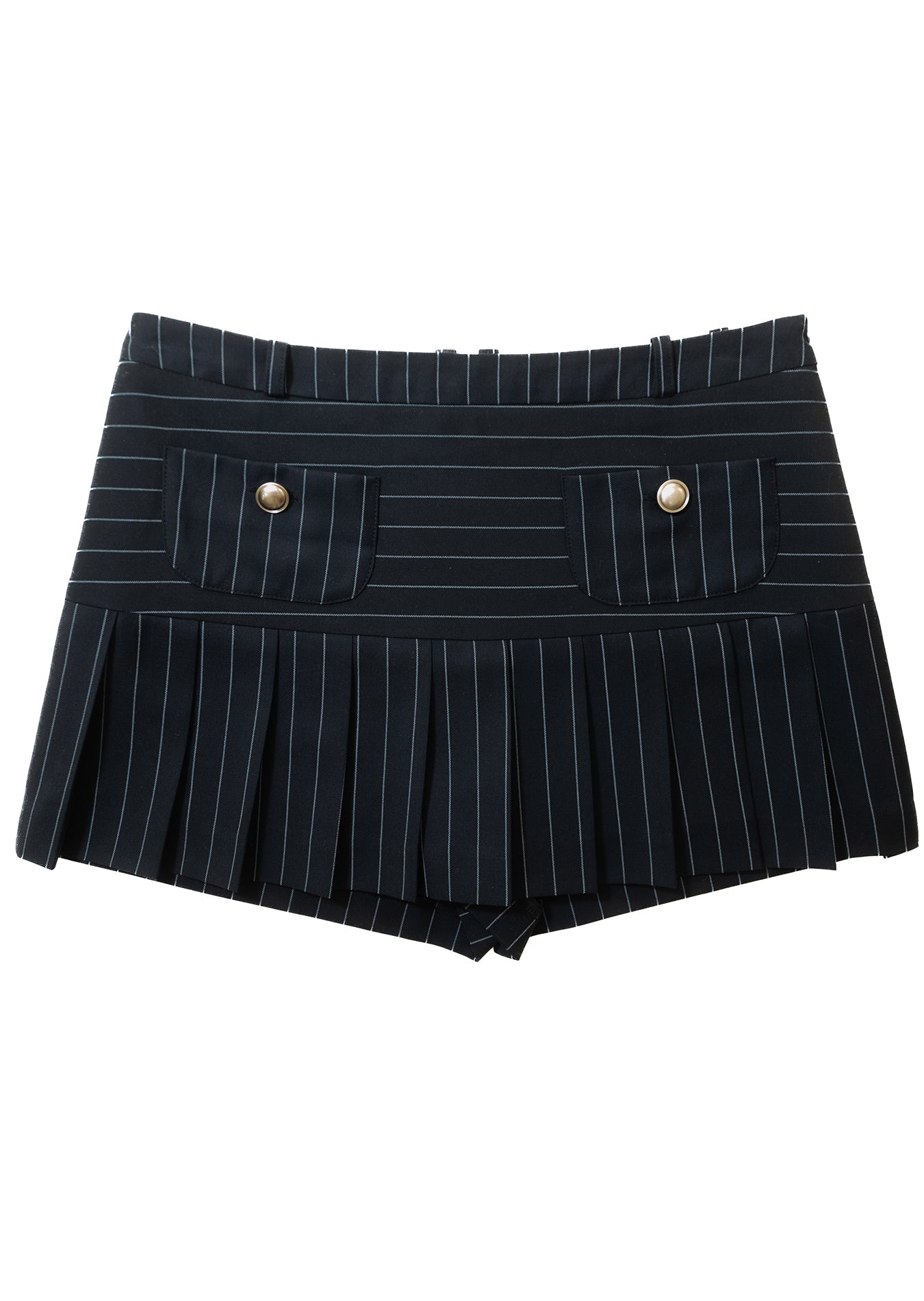 PIN STRIPE PLEATS SKIRT PANTS_NAVY