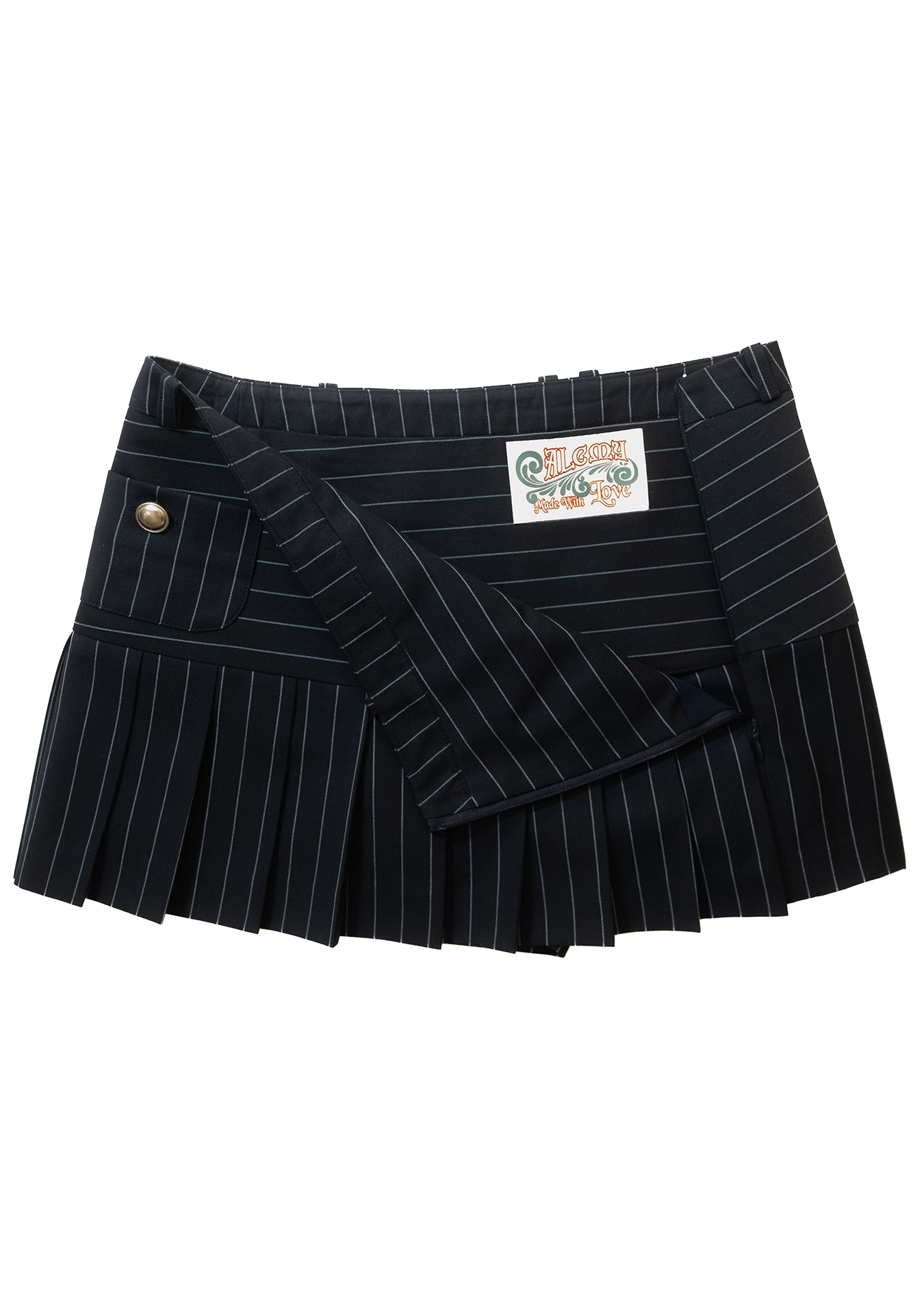 PIN STRIPE PLEATS SKIRT PANTS_NAVY