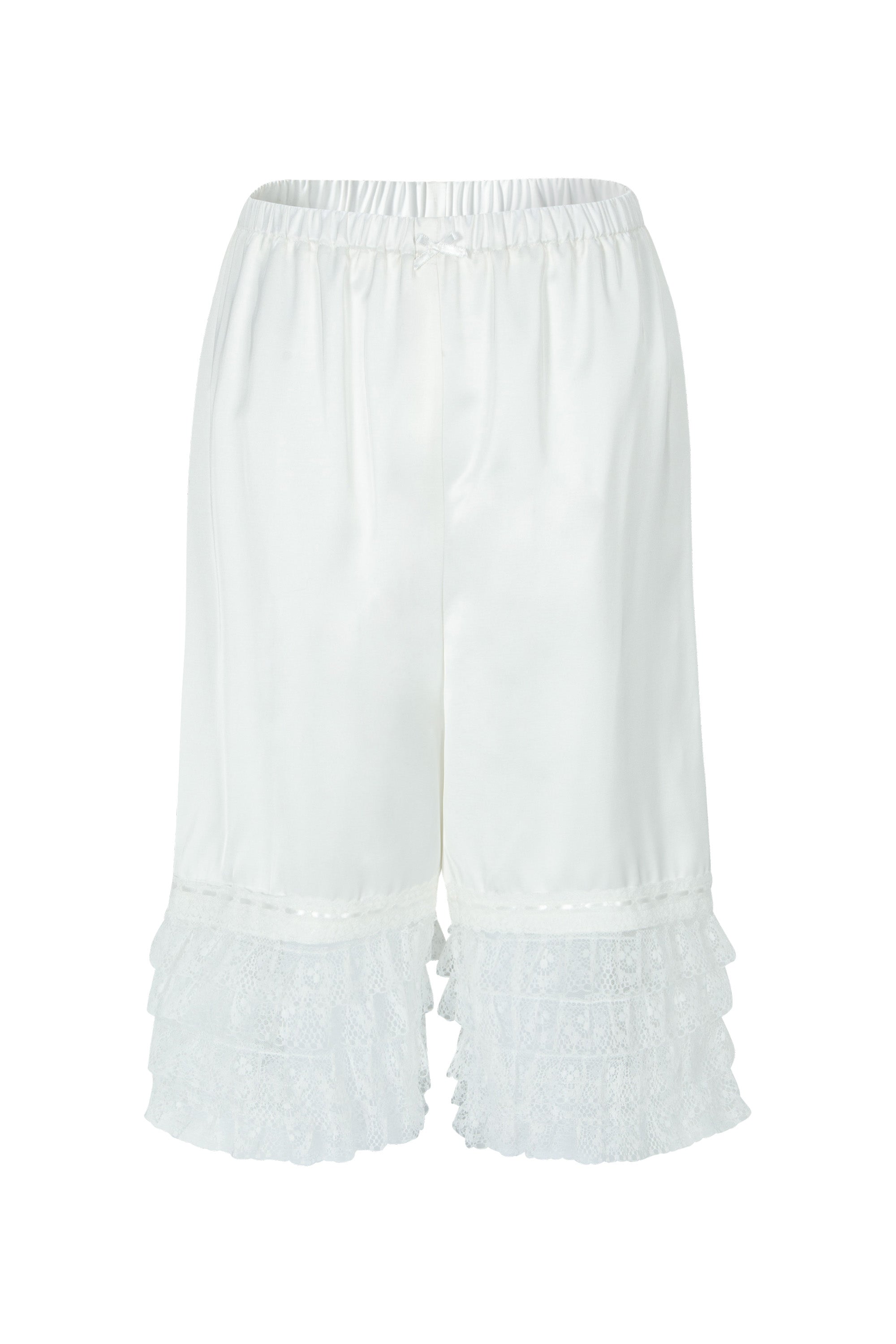 TIERED LACE SATIN PANTS_WHITE