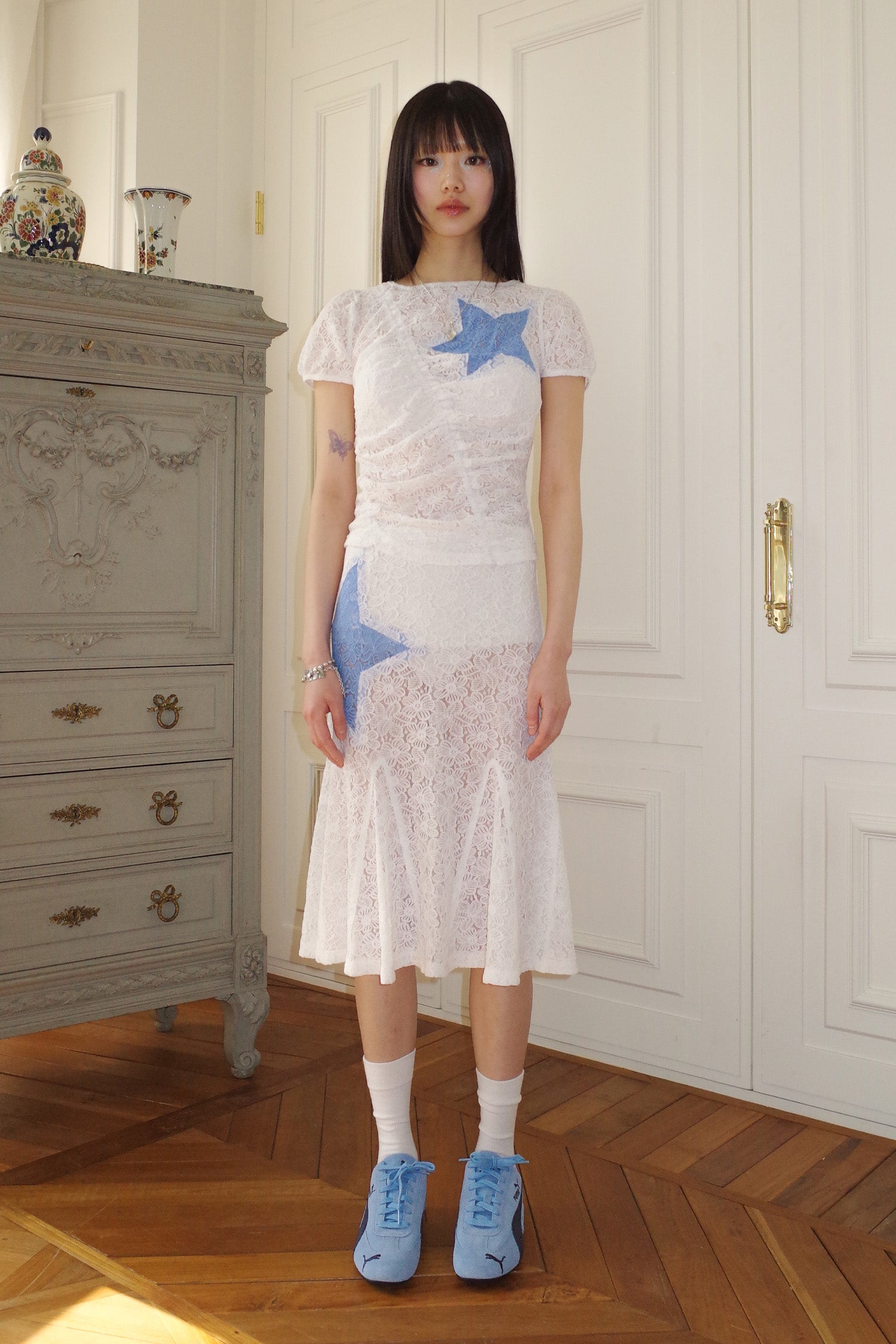 Bubble Sleeve Star Top White