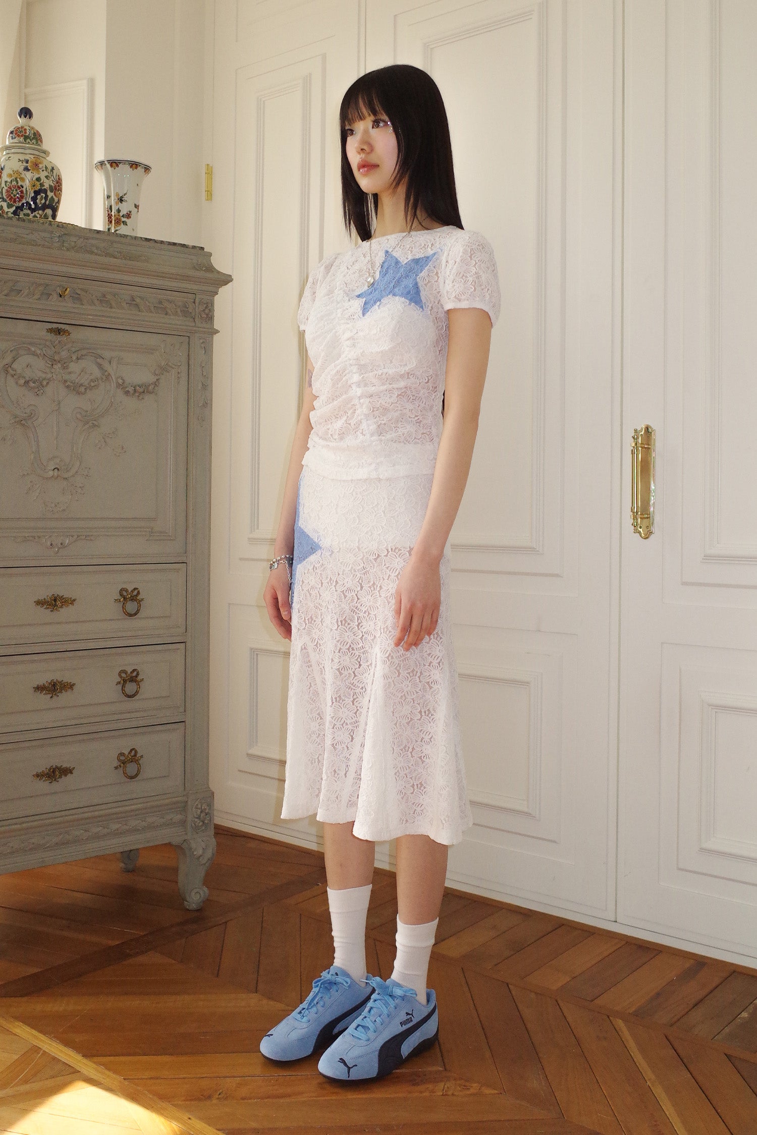 Bubble Sleeve Star Top White