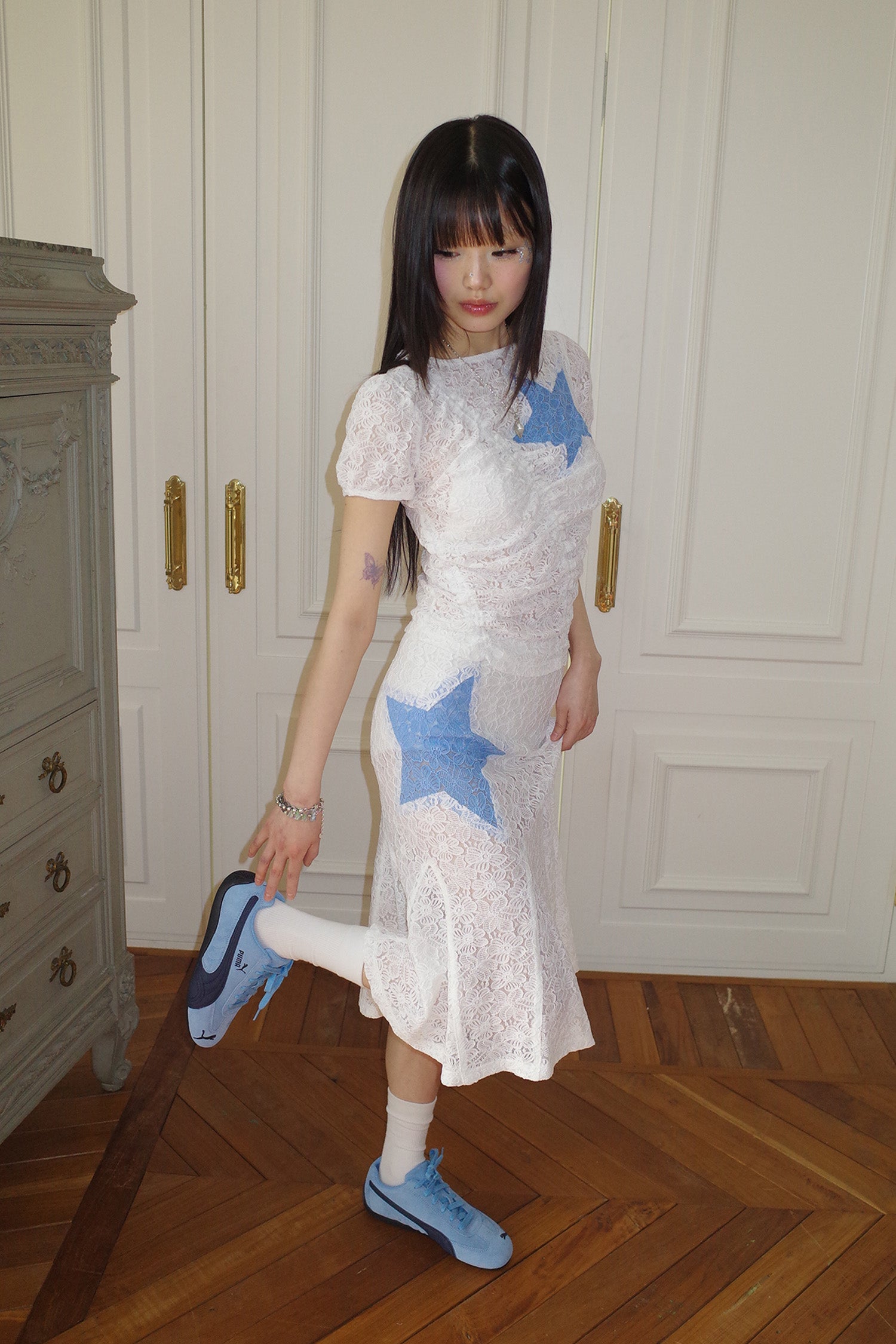 Bubble Sleeve Star Top White