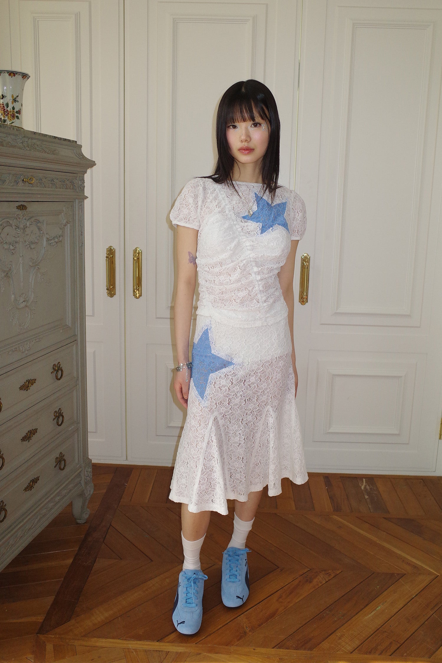 Bubble Sleeve Star Top White