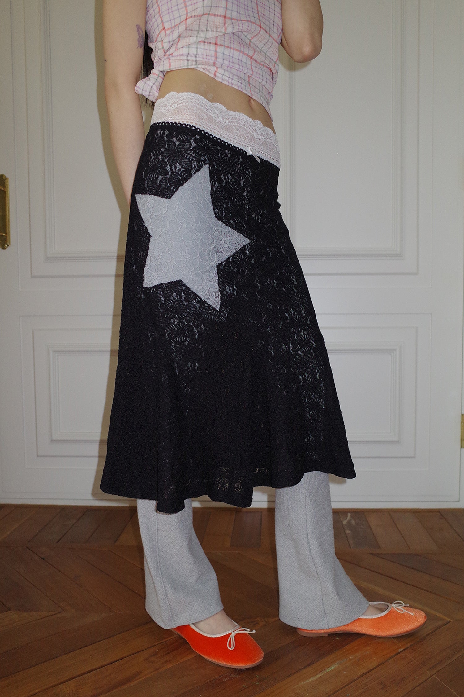 Lace Star Mermaid Skirt Black