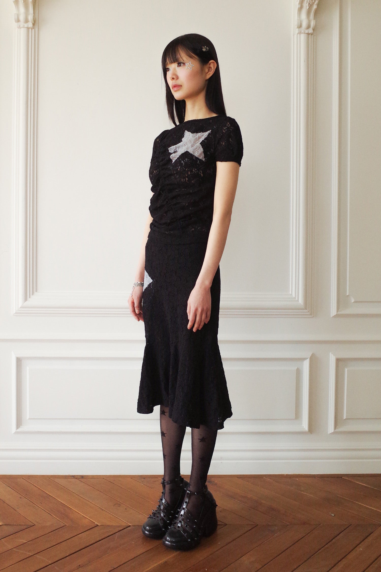 Lace Star Mermaid Skirt Black
