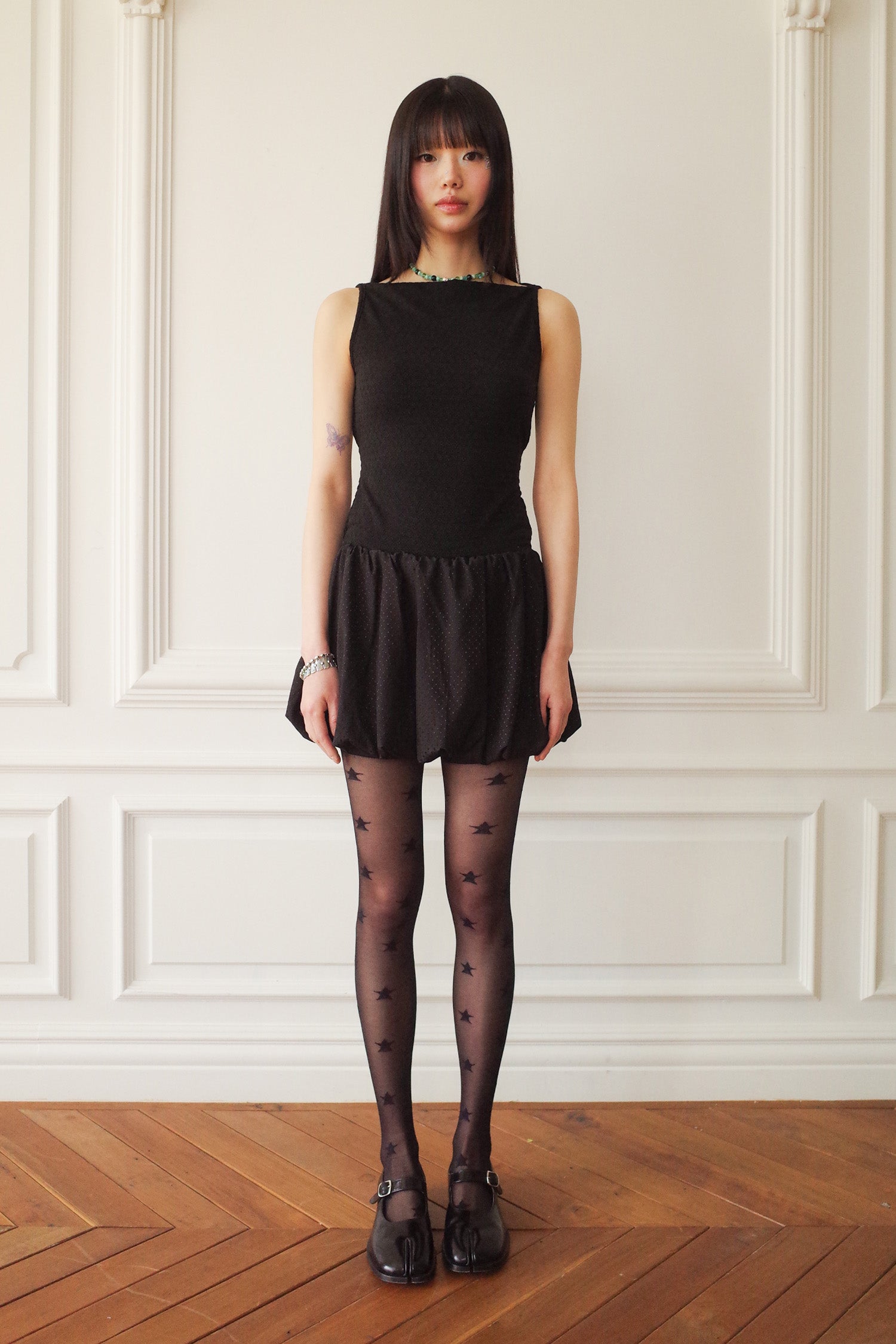 BUBBLE HEM MINI DRESS_BLACK