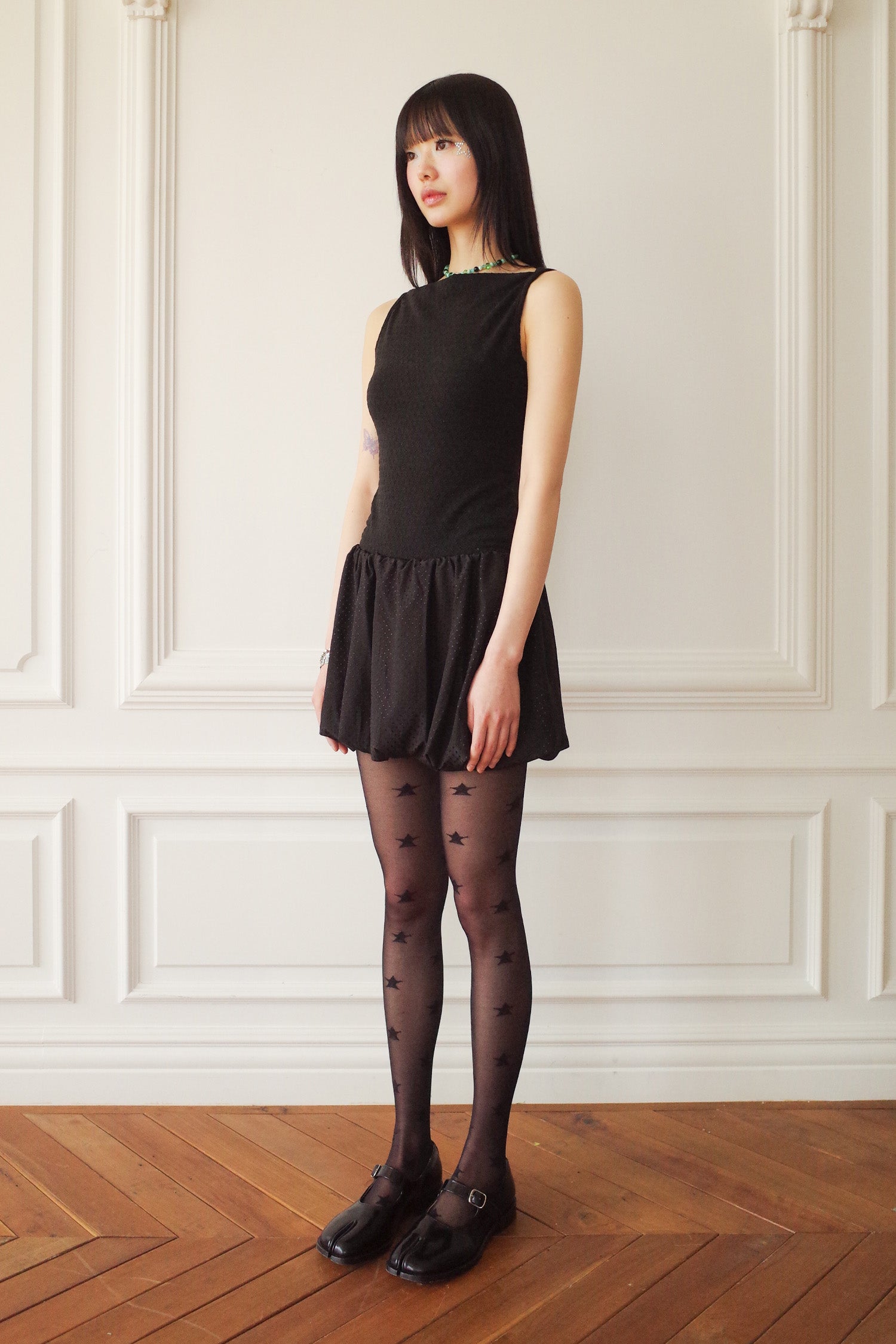 BUBBLE HEM MINI DRESS_BLACK