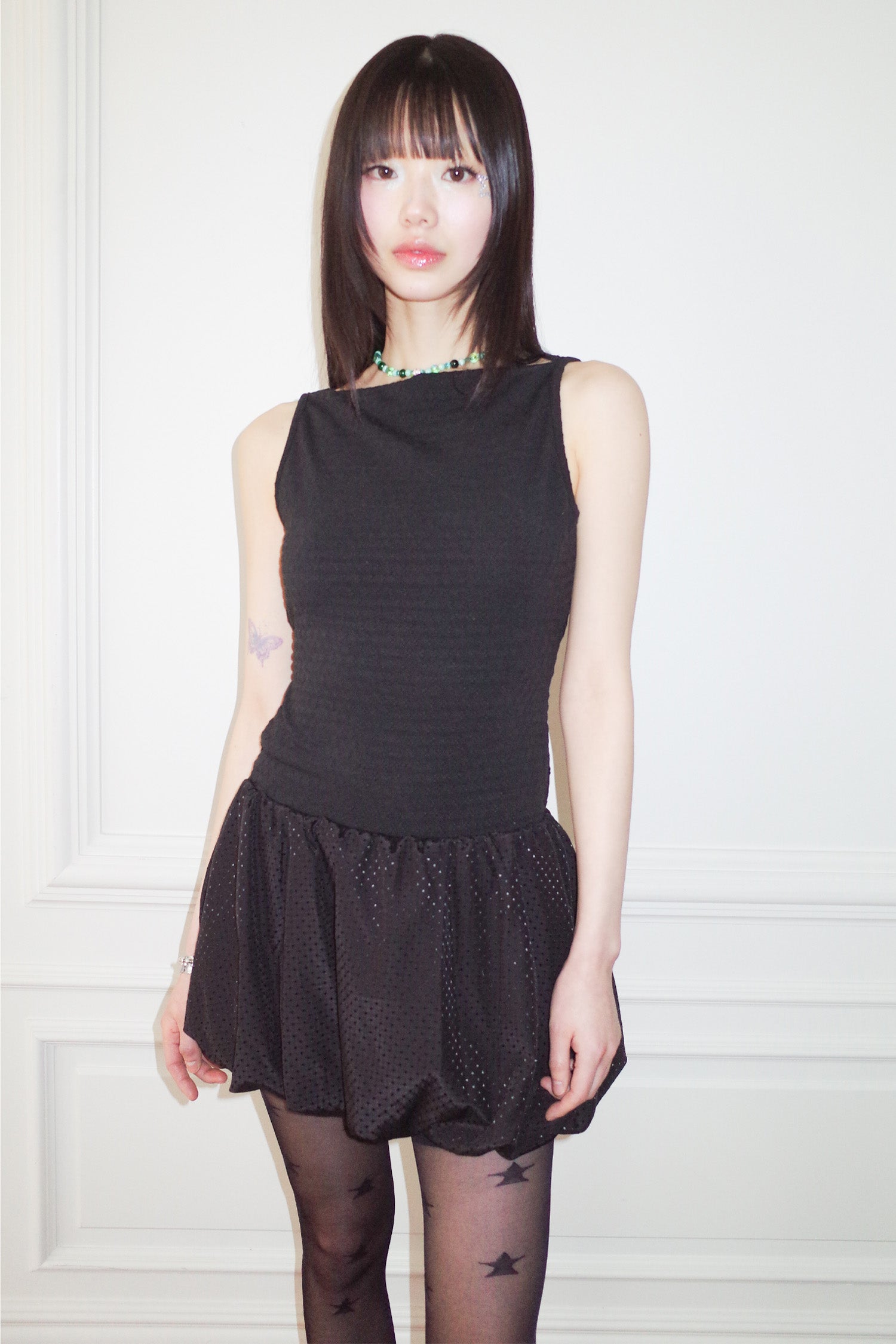 BUBBLE HEM MINI DRESS_BLACK