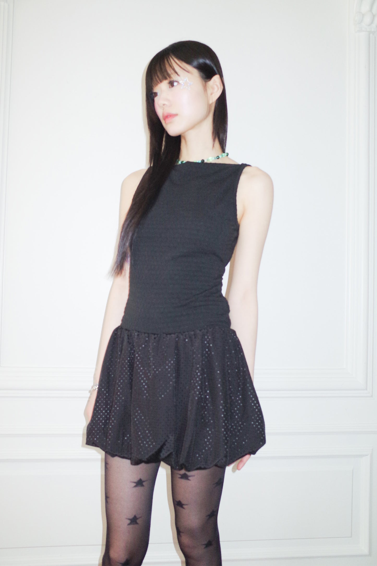 Bubble Hem Mini Dress (Black)
