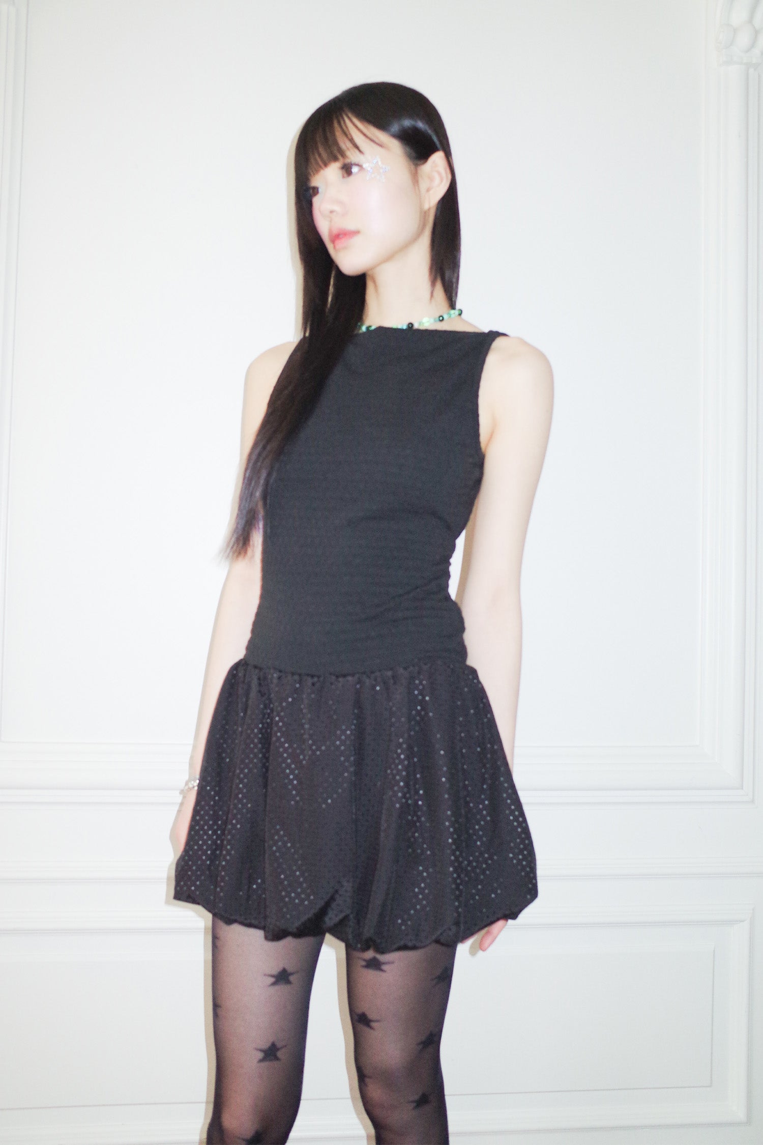 BUBBLE HEM MINI DRESS_BLACK
