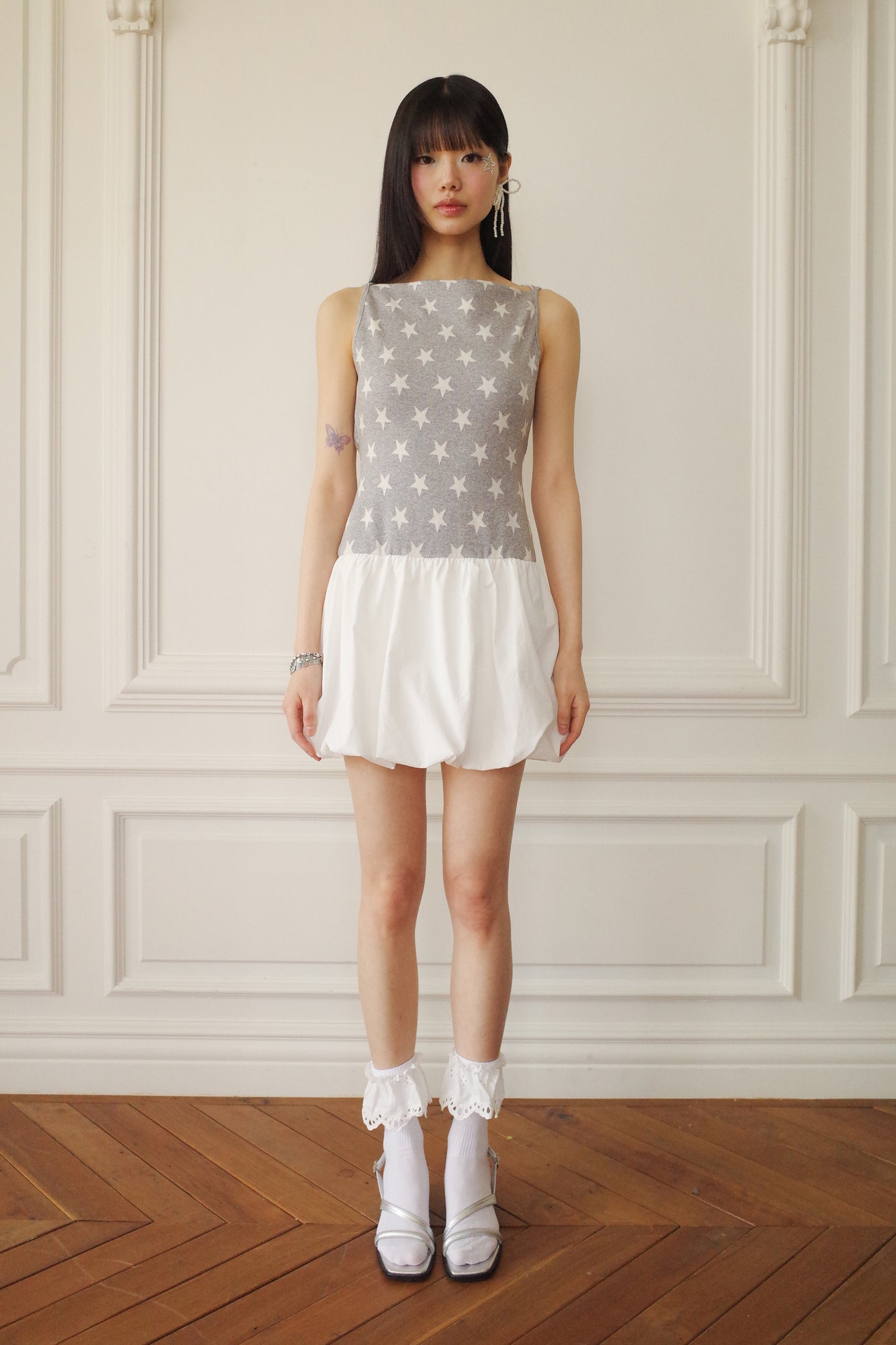 Bubble Hem Mini Dress (Grey)