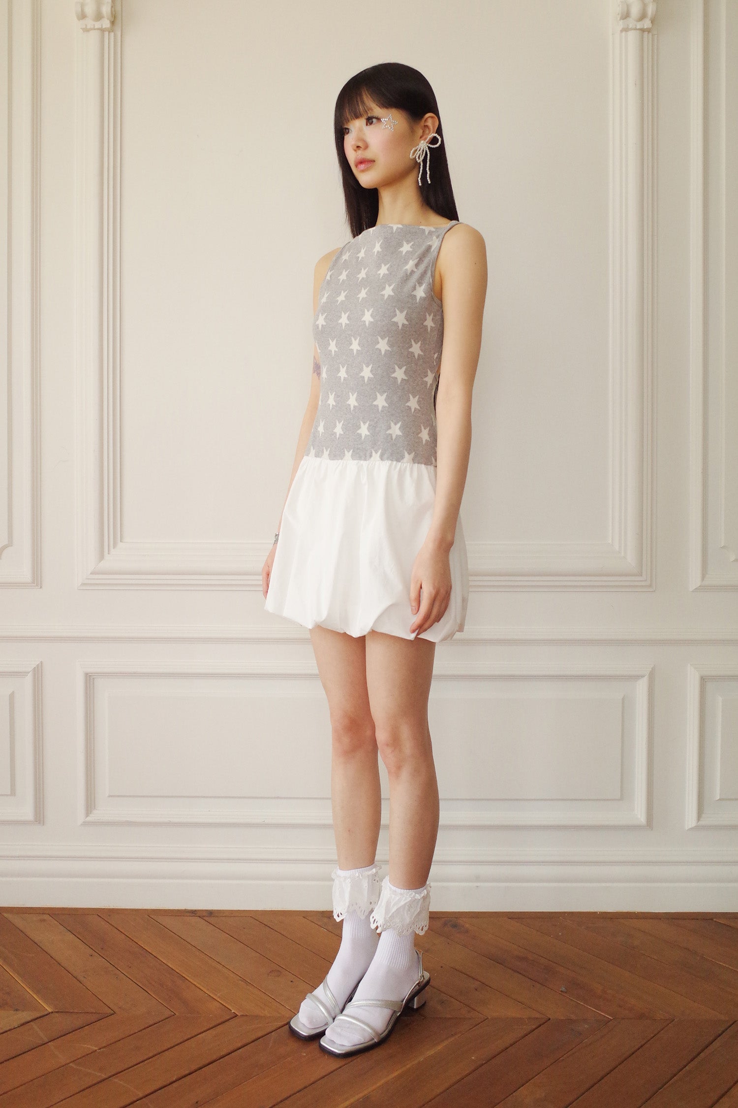 BUBBLE HEM MINI DRESS_GREY