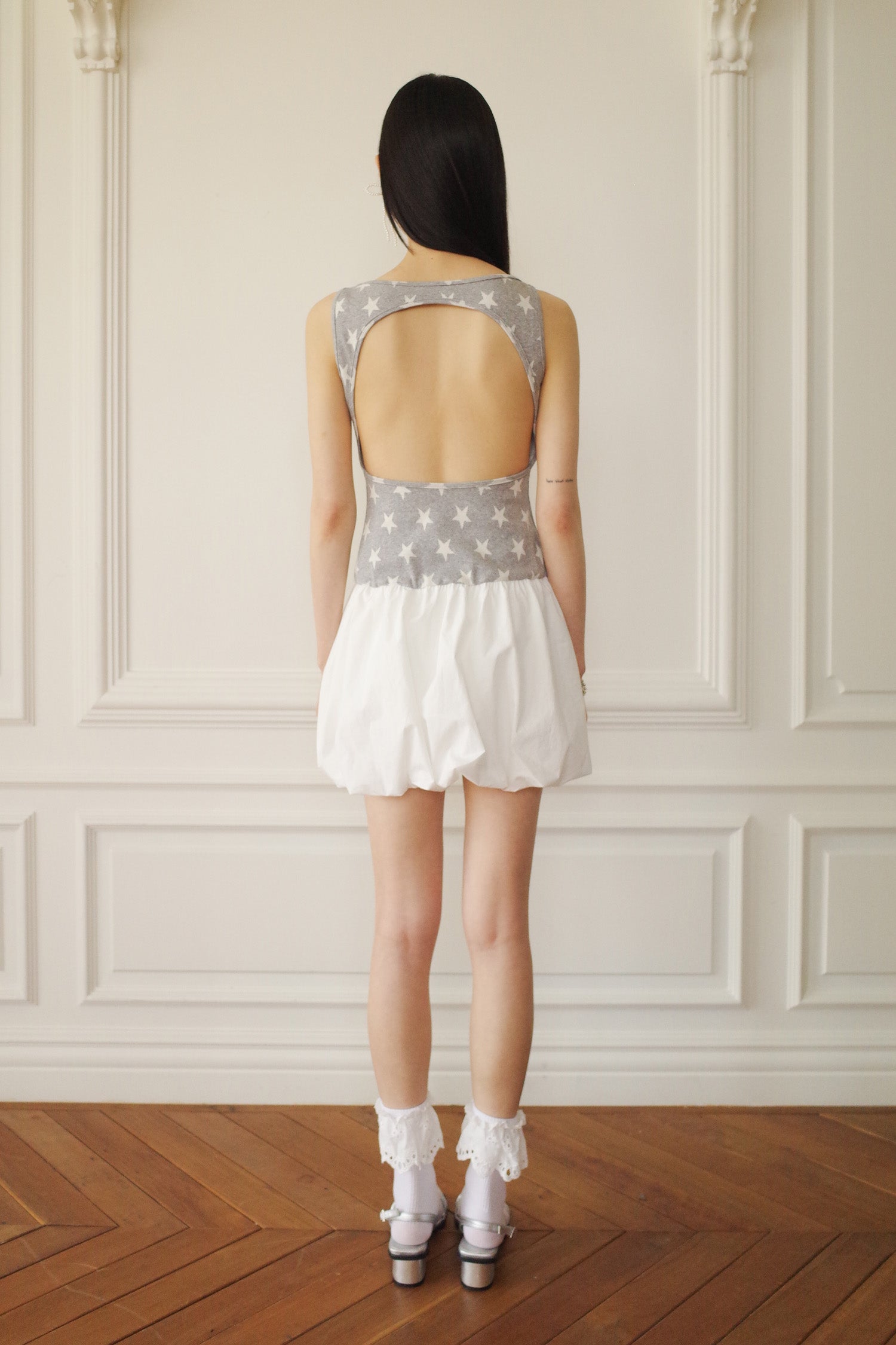 BUBBLE HEM MINI DRESS_GREY