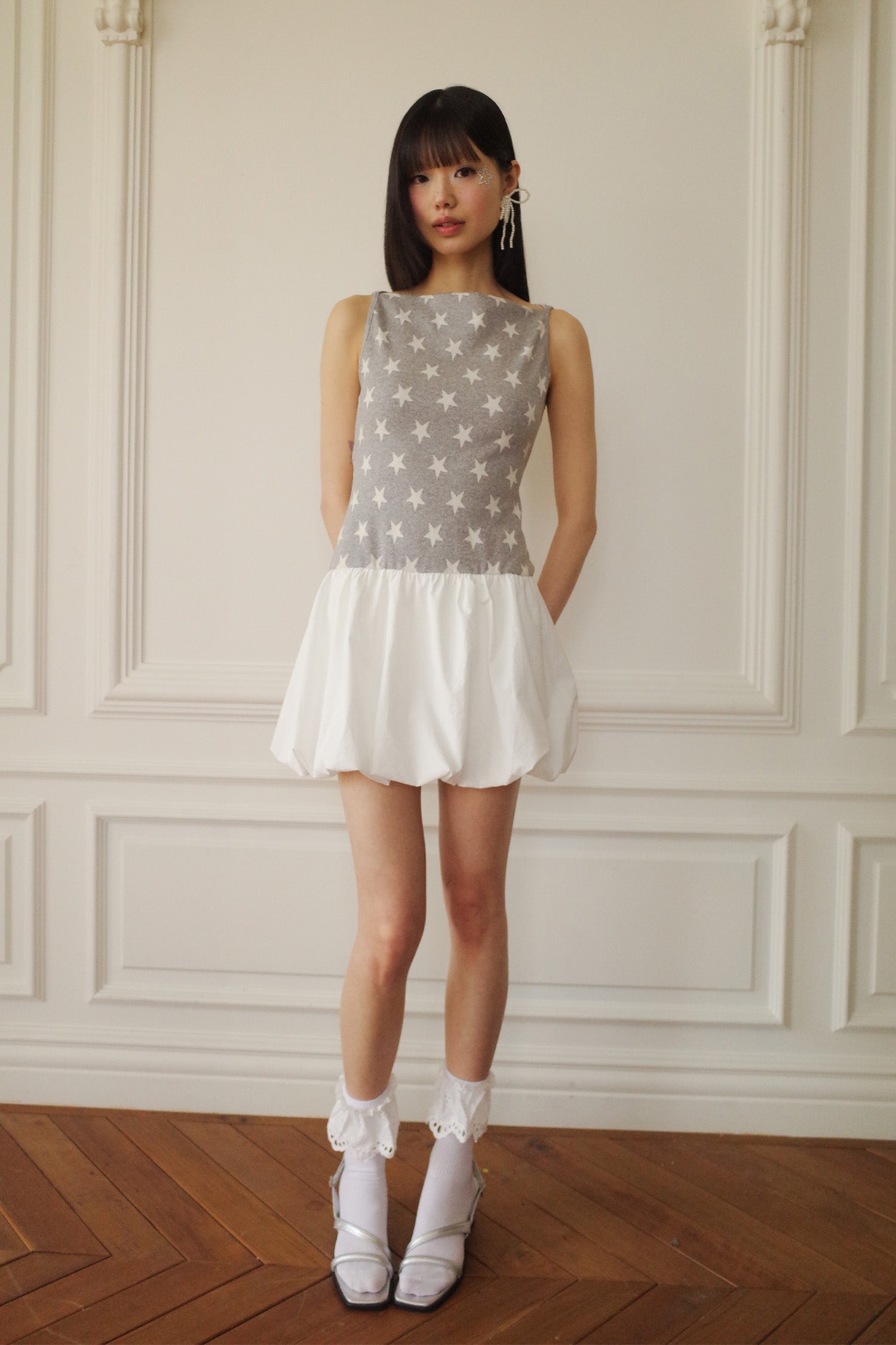 BUBBLE HEM MINI DRESS_GREY