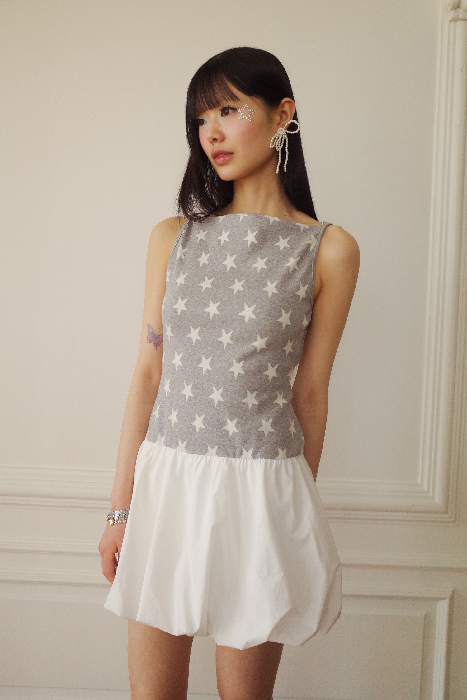 BUBBLE HEM MINI DRESS_GREY