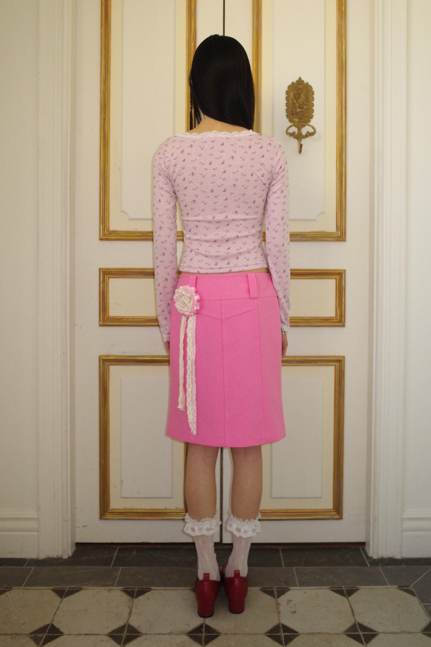 Eyelet Floral Lace Top (Pink)