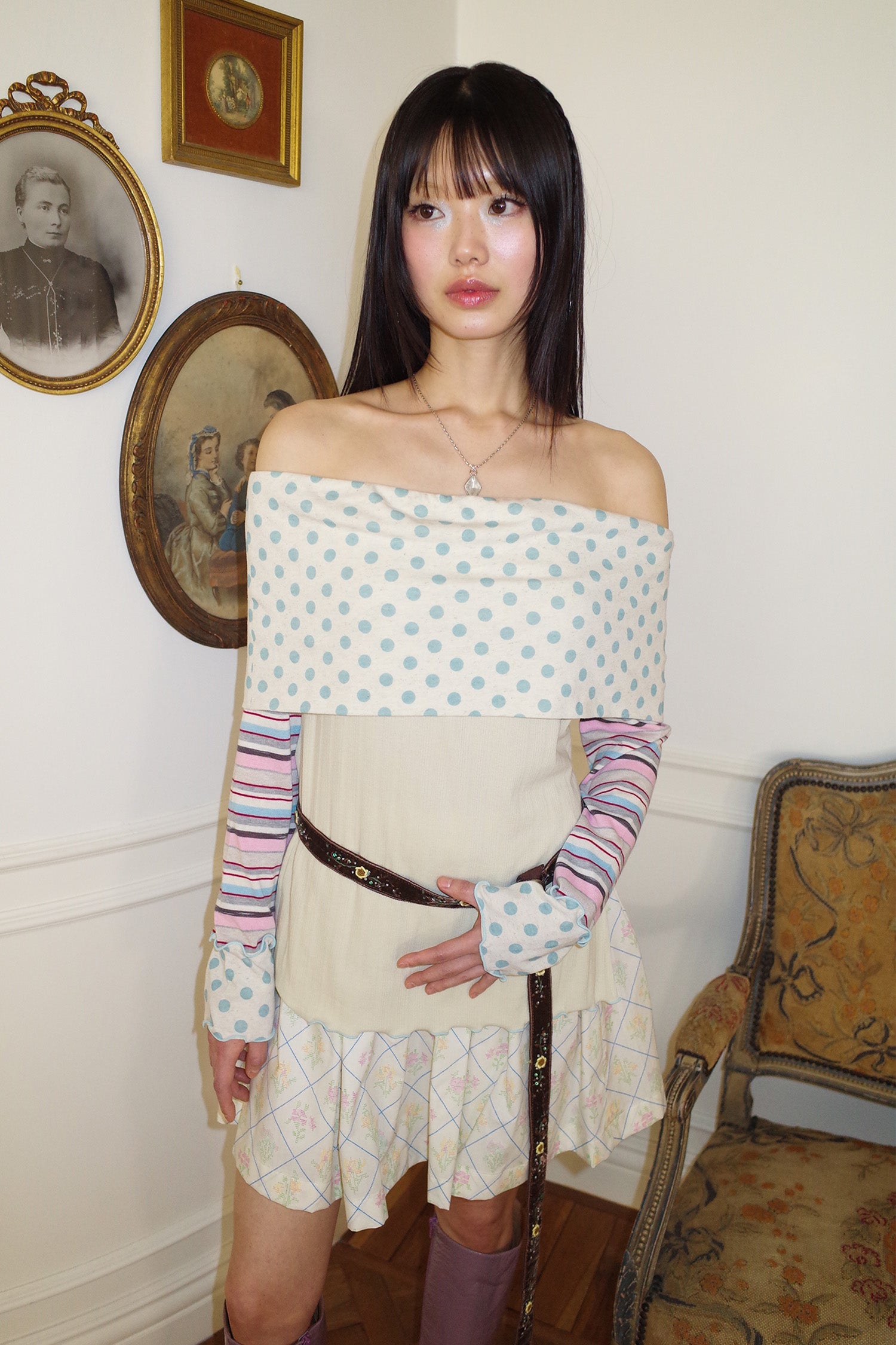 Multi Pattern Bardot Top