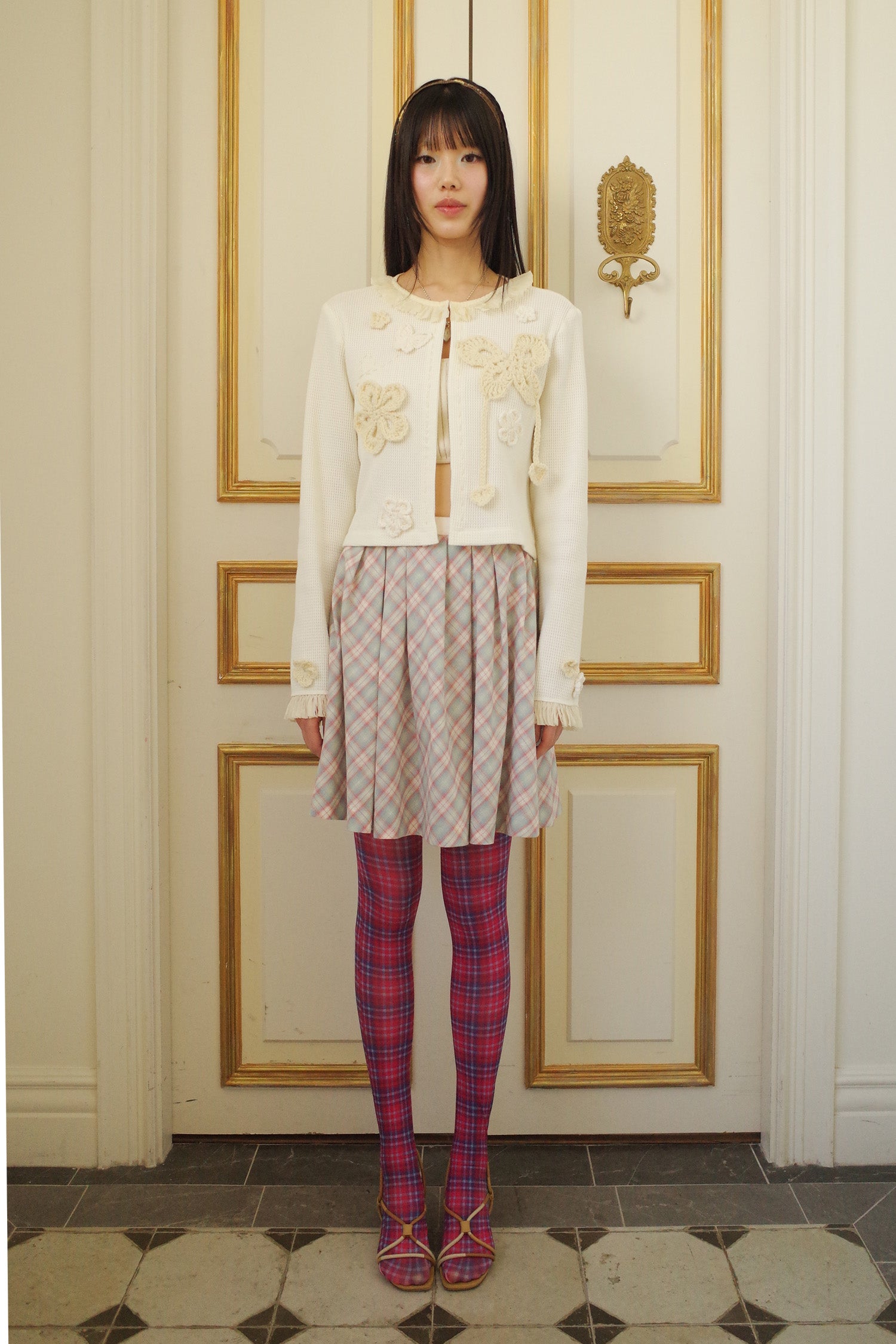 Pleats Full Midi Skirt Plaid