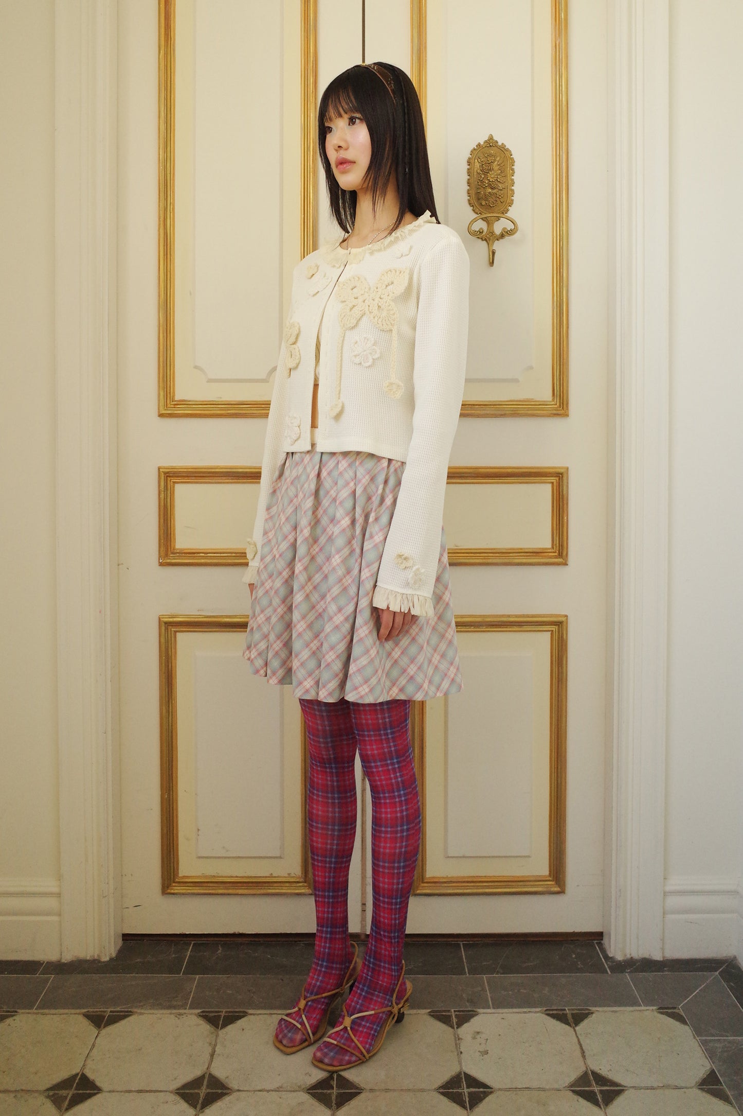 Pleats Full Midi Skirt (Plaid)