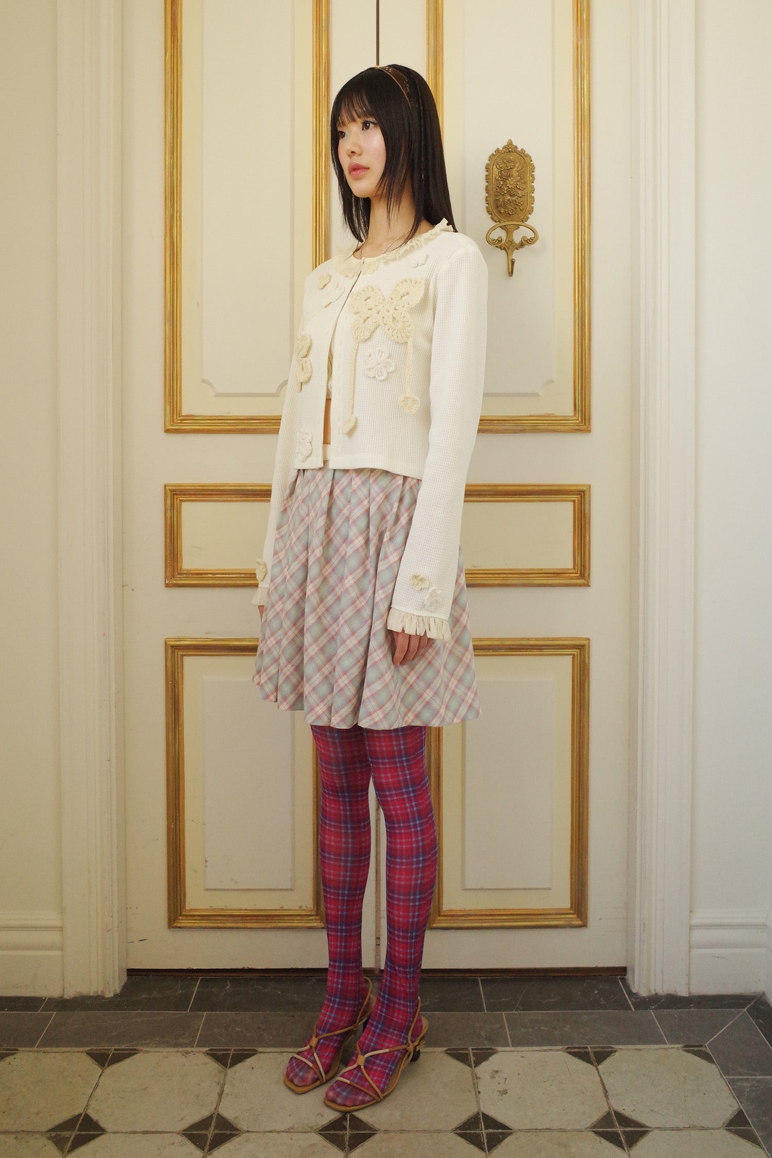 Pleats Full Midi Skirt Plaid