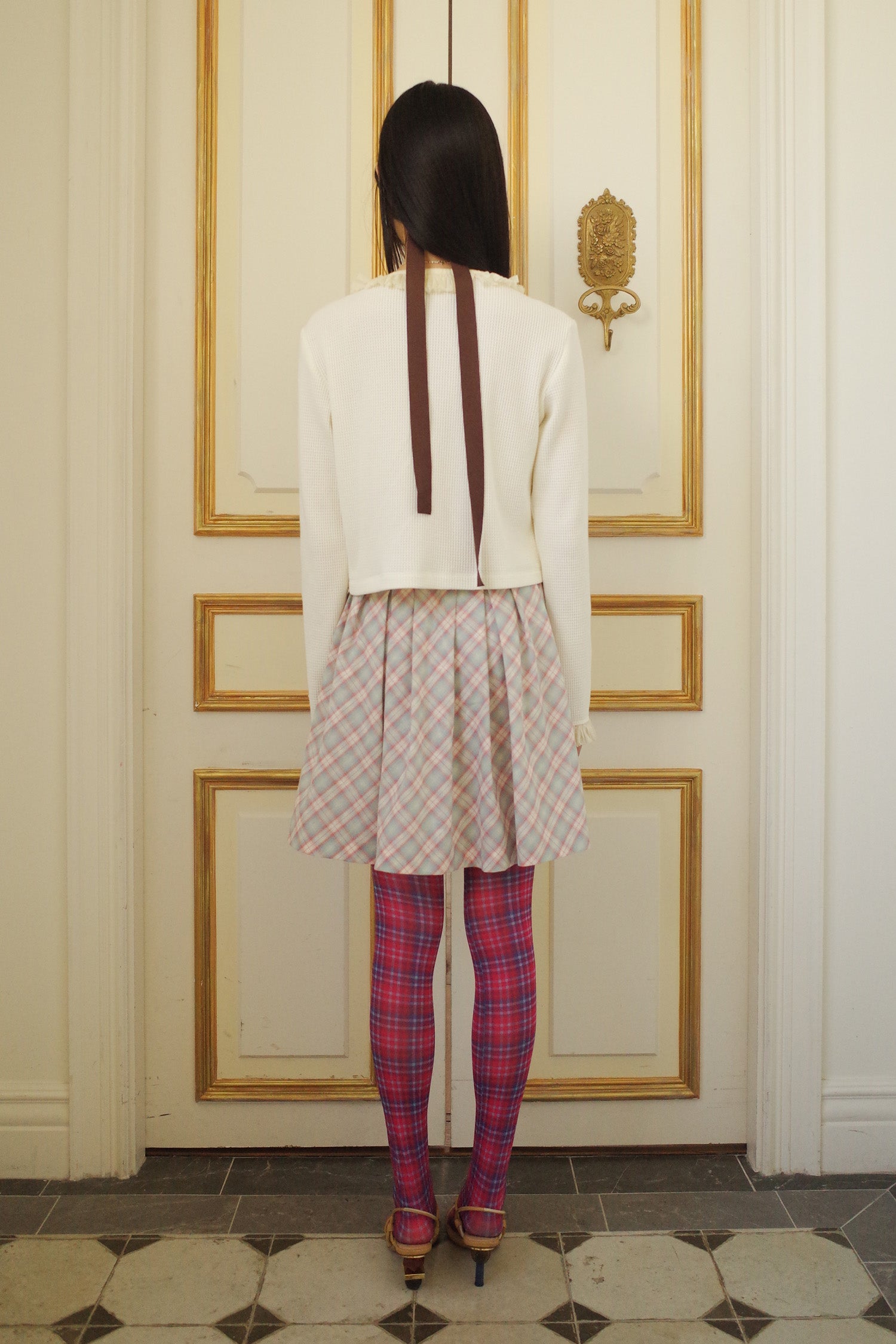 Pleats Full Midi Skirt Plaid