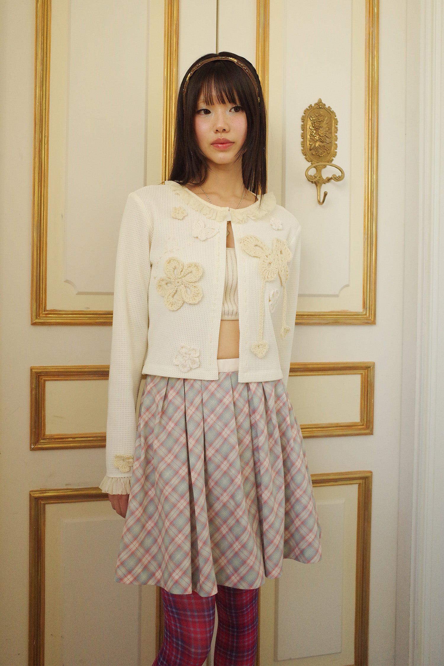 Pleats Full Midi Skirt Plaid