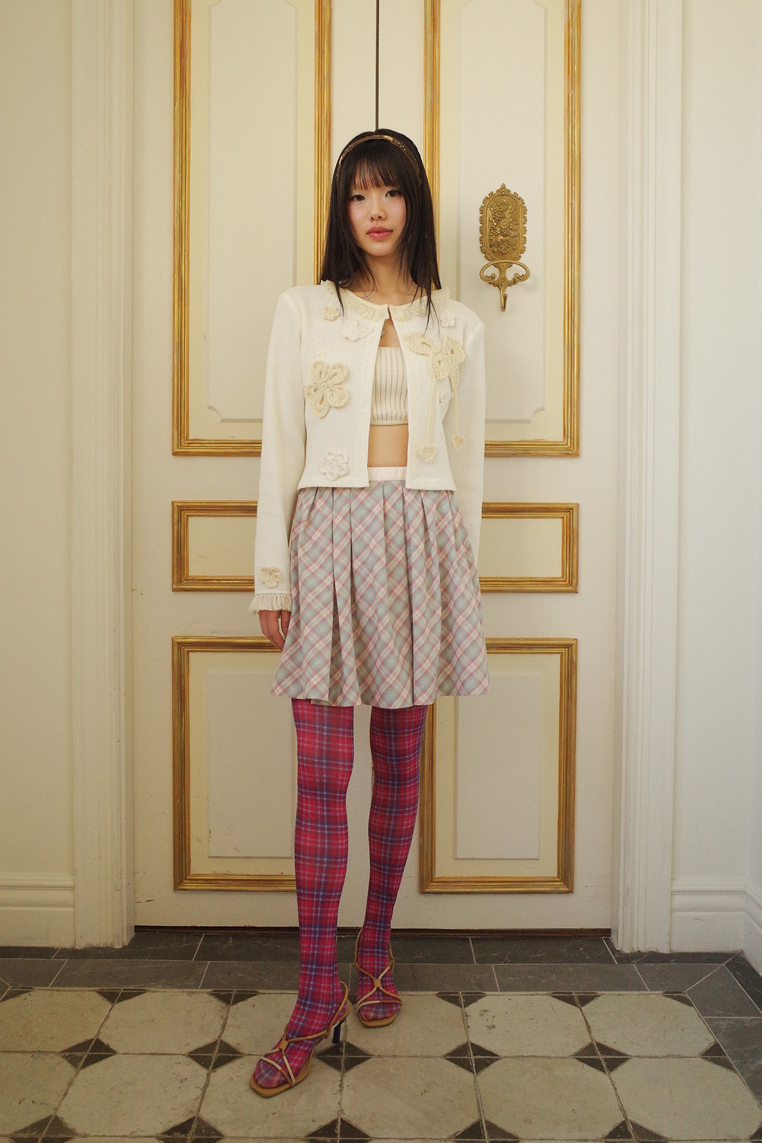 Pleats Full Midi Skirt Plaid