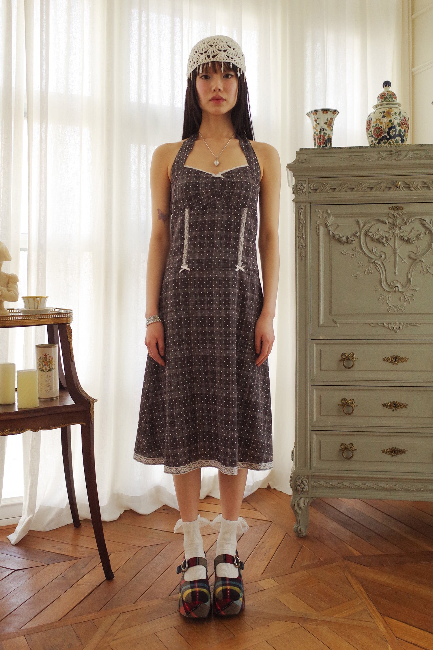 Dots Halter Dress Black