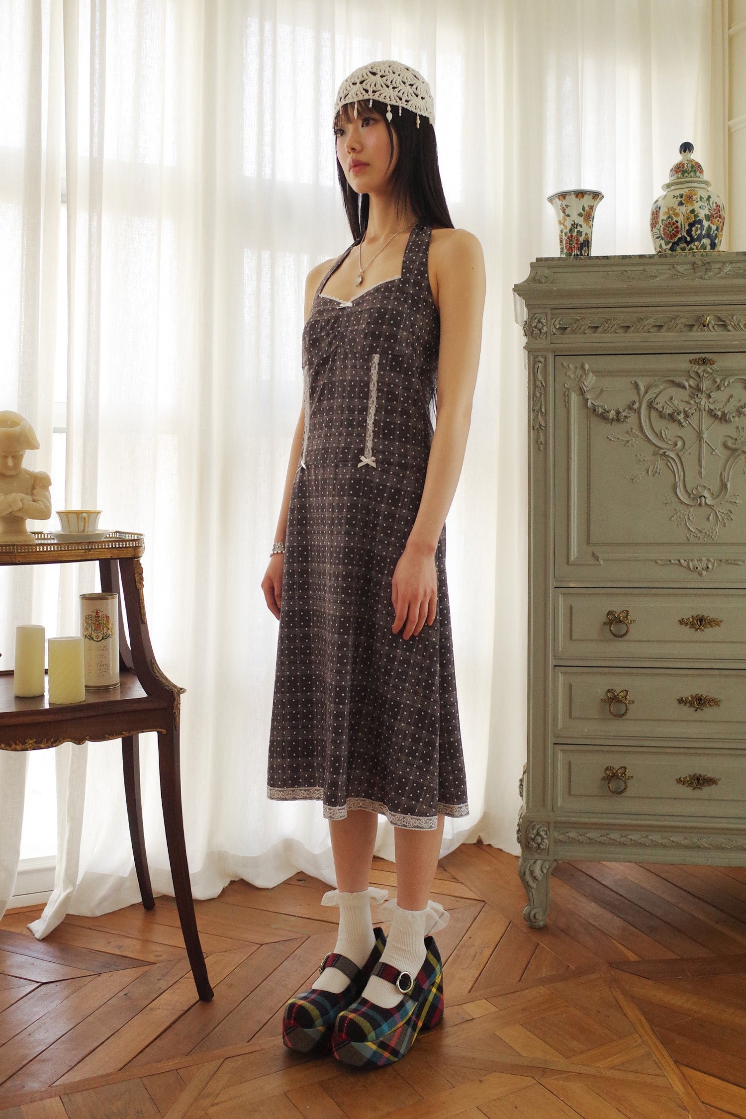 Dots Halter Dress Black