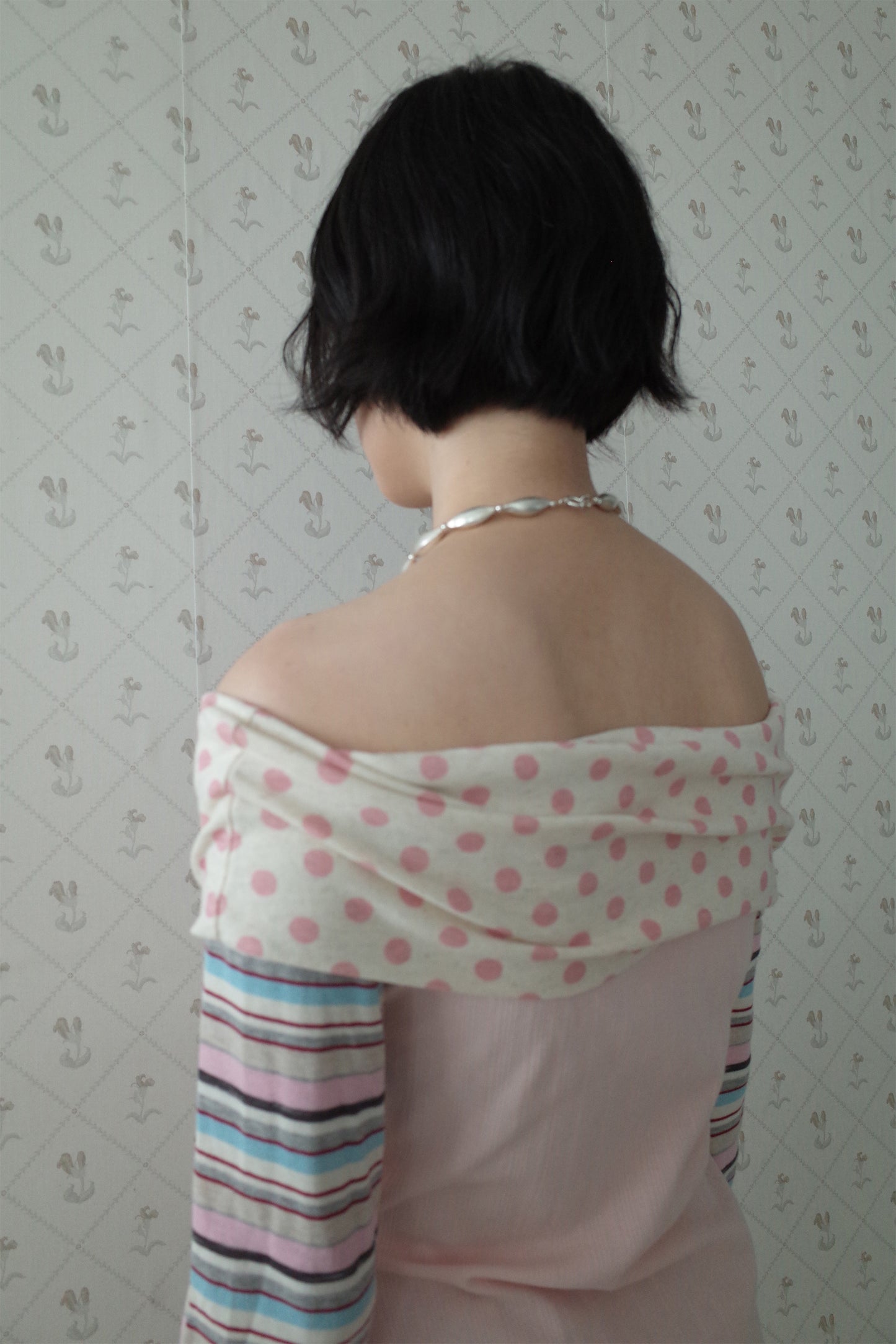 Multi Pattern Bardot Top (Pink)