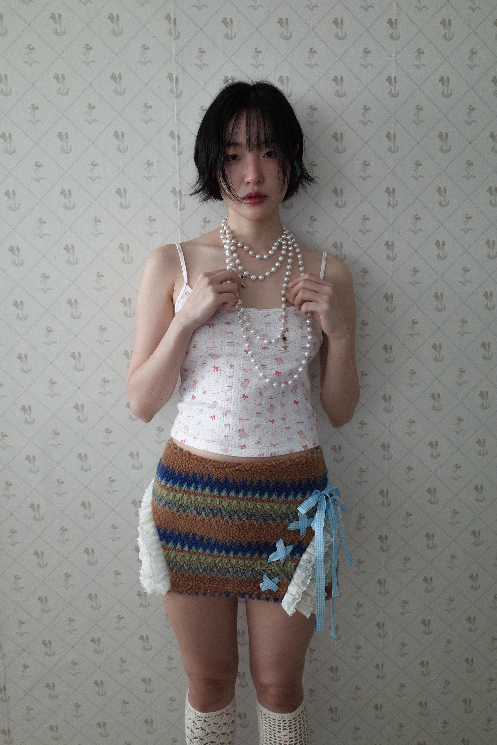 Ribbon&lace teddy skort camel