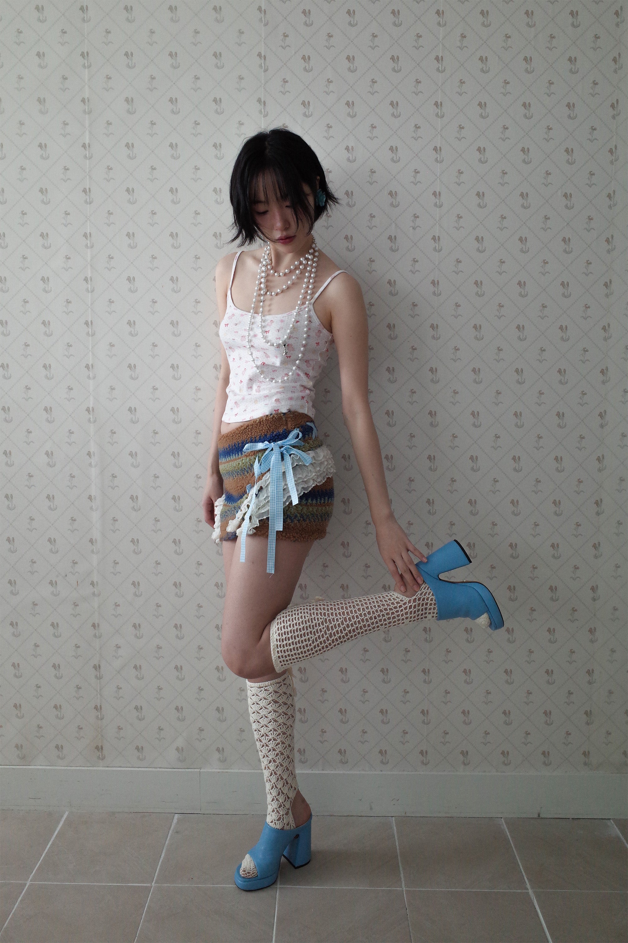 Ribbon&lace teddy skort camel