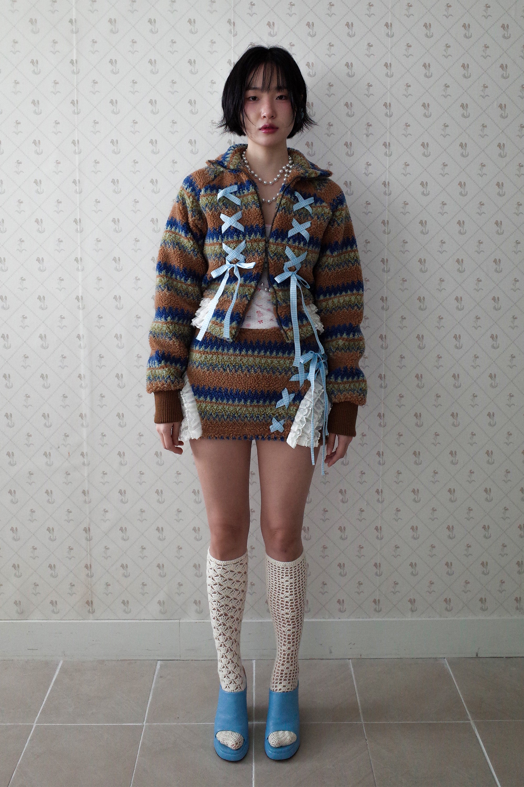 Ribbon&lace teddy jumper camel