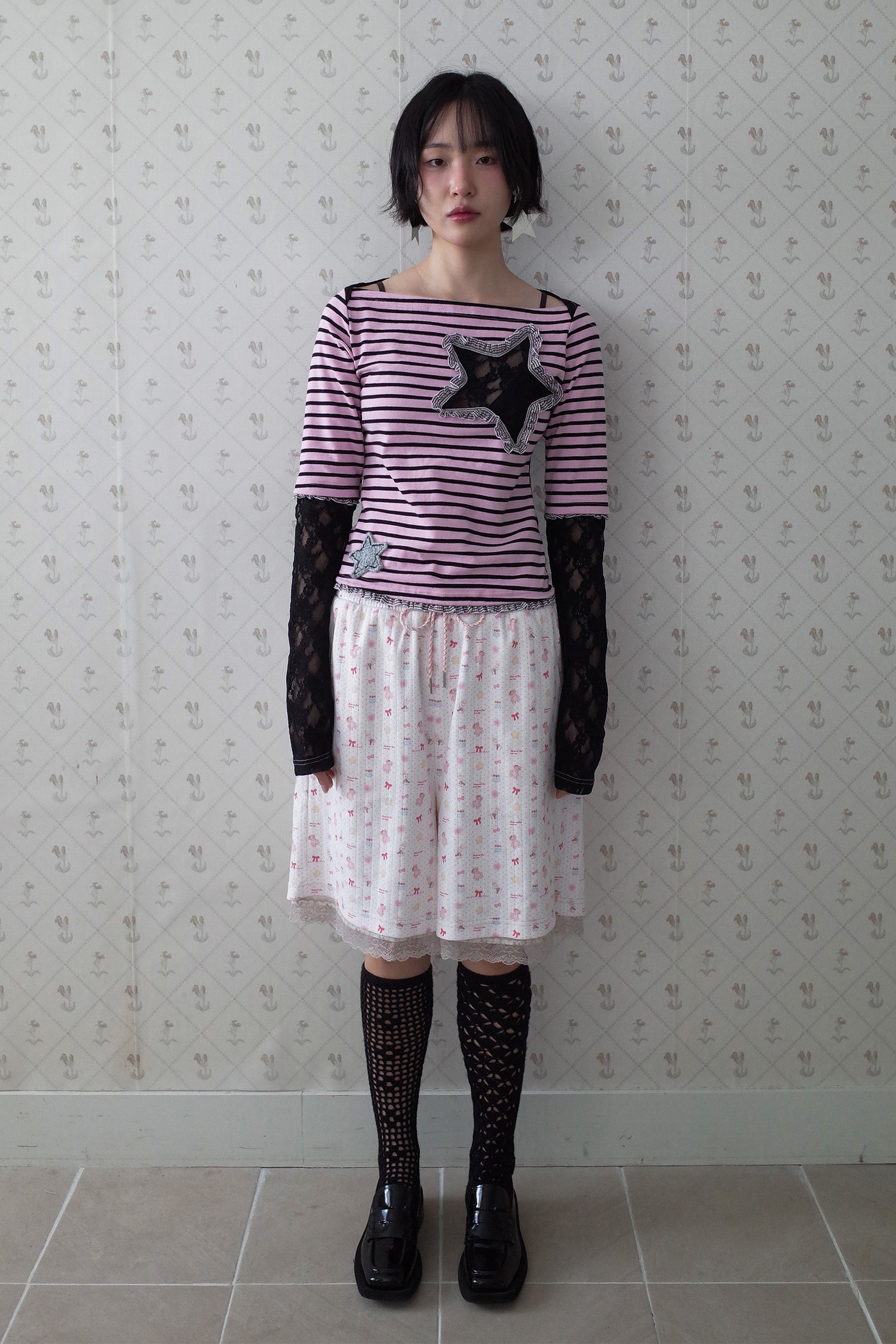 [Ordermade]Crochet airy cotton knee socks black