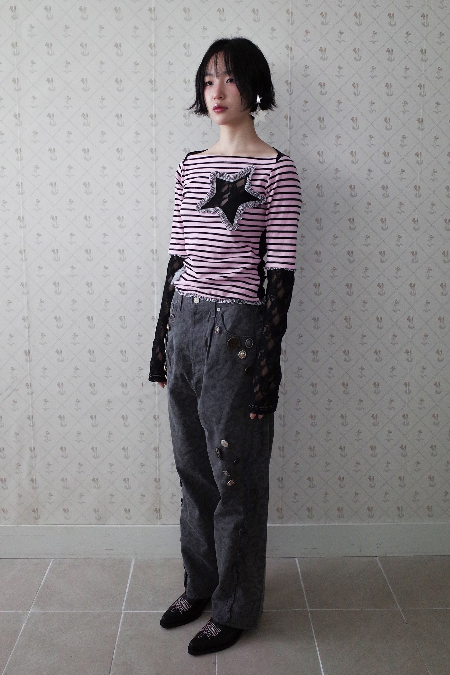 So Many Buttons Leopard Pants (Charcoal)