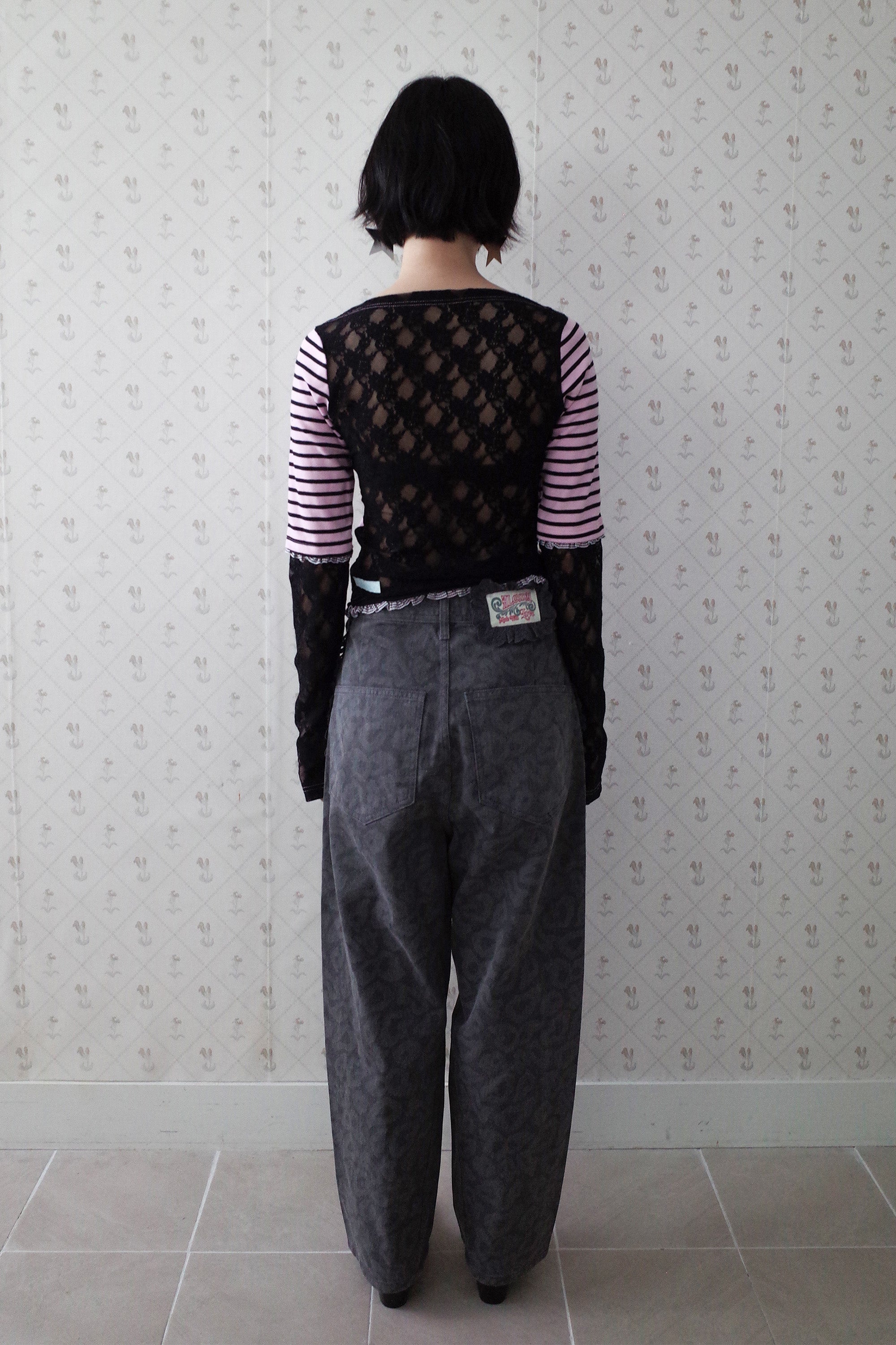 Collaged stripe star top black