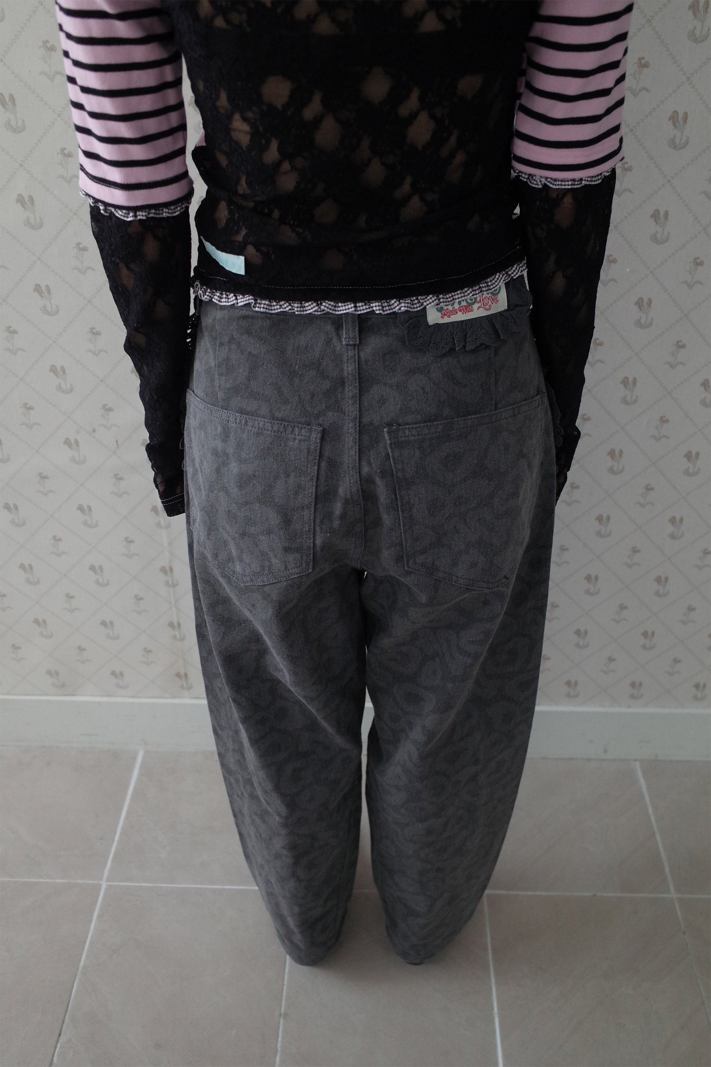So Many Buttons Leopard Pants (Charcoal)