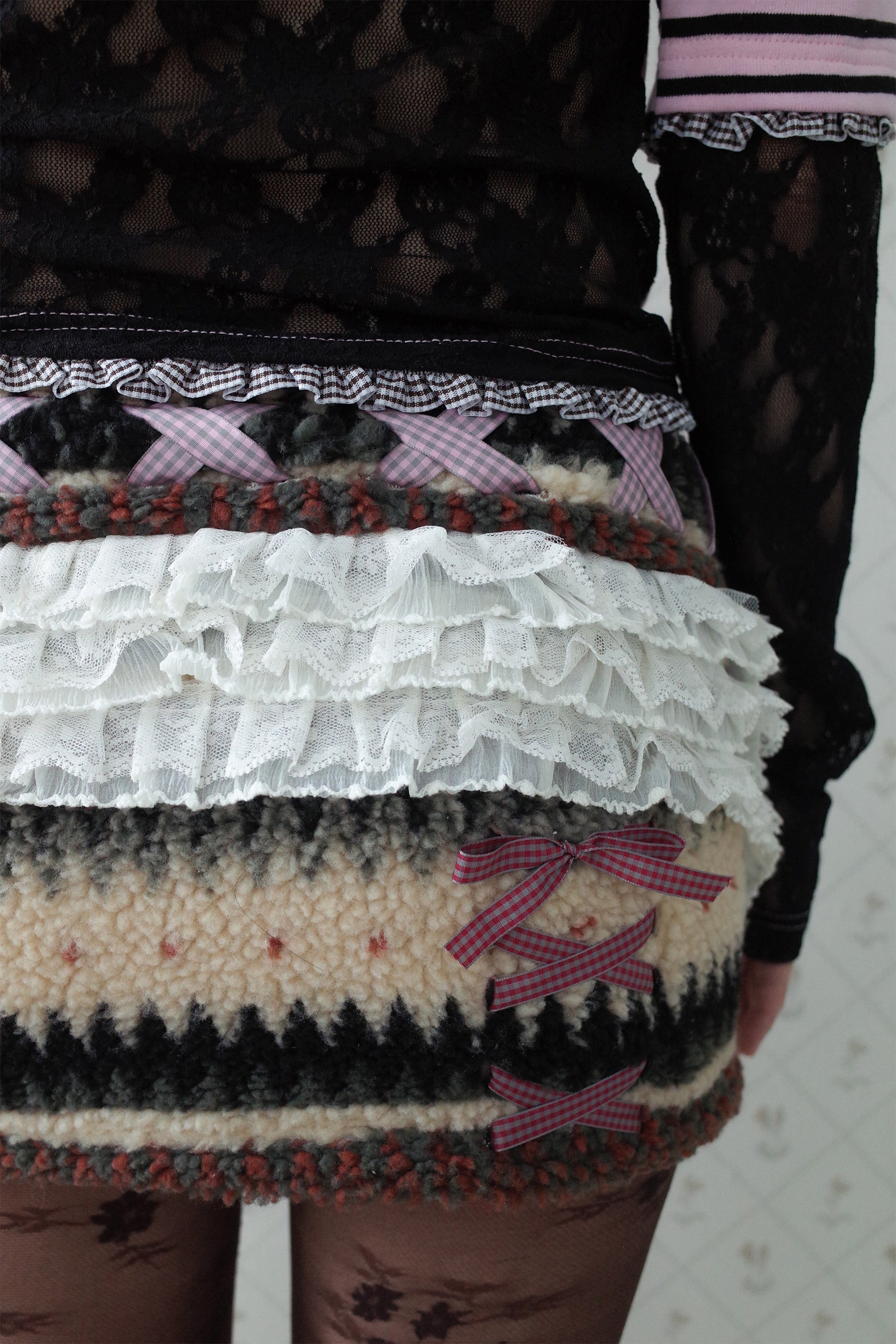 Ribbon&lace teddy skort beige