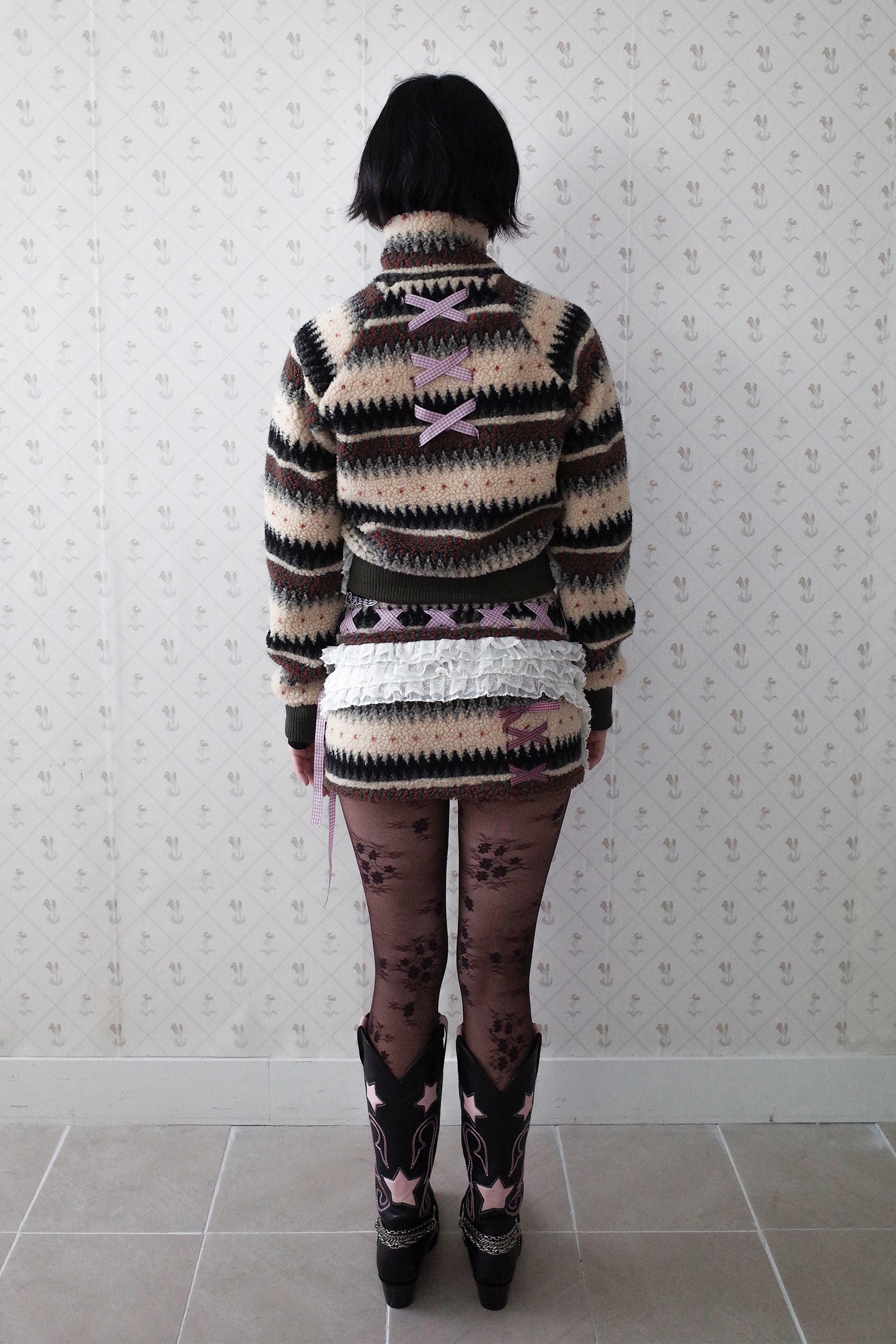 Ribbon&lace teddy skort beige