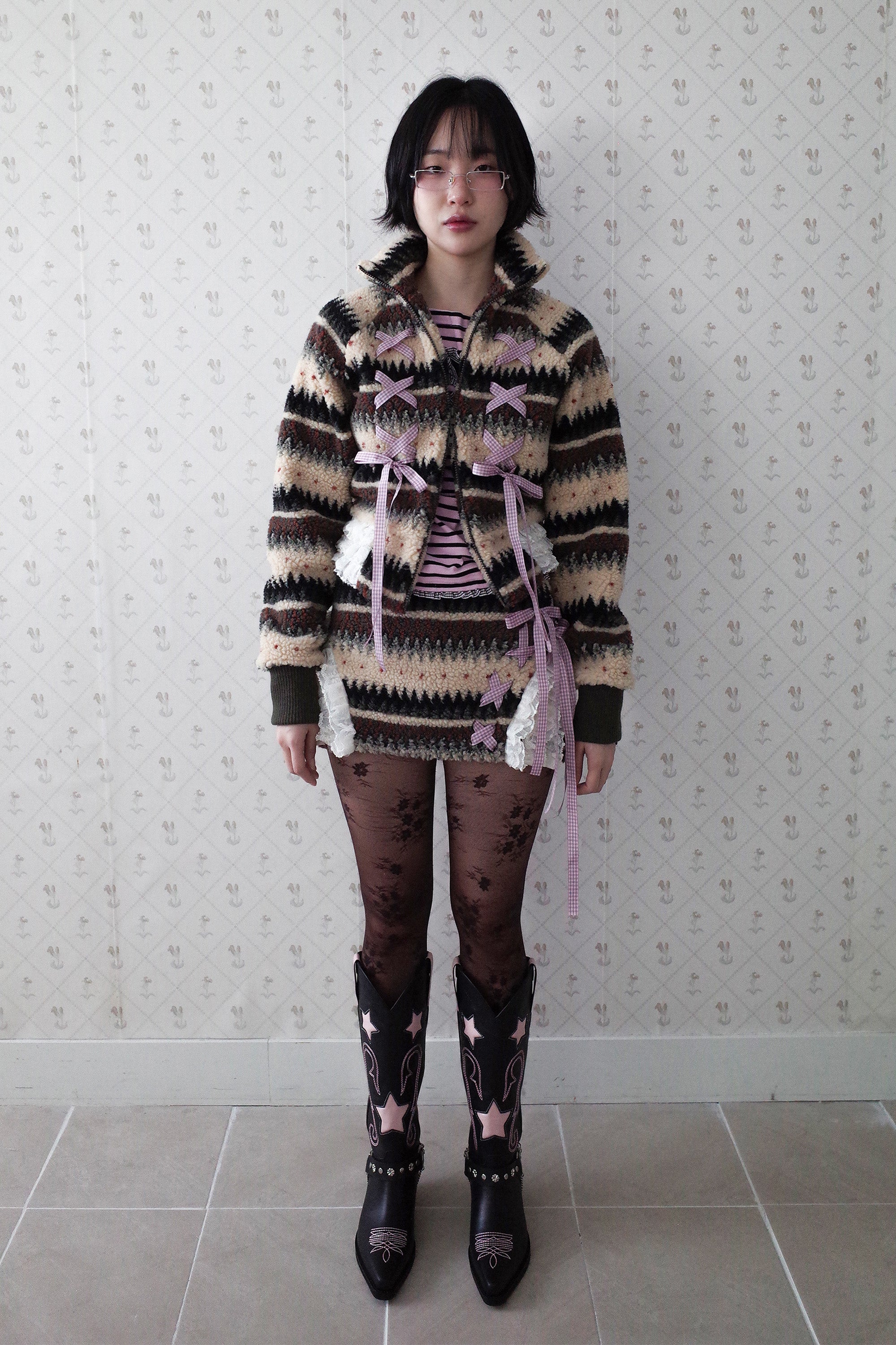 Ribbon&lace teddy skort beige