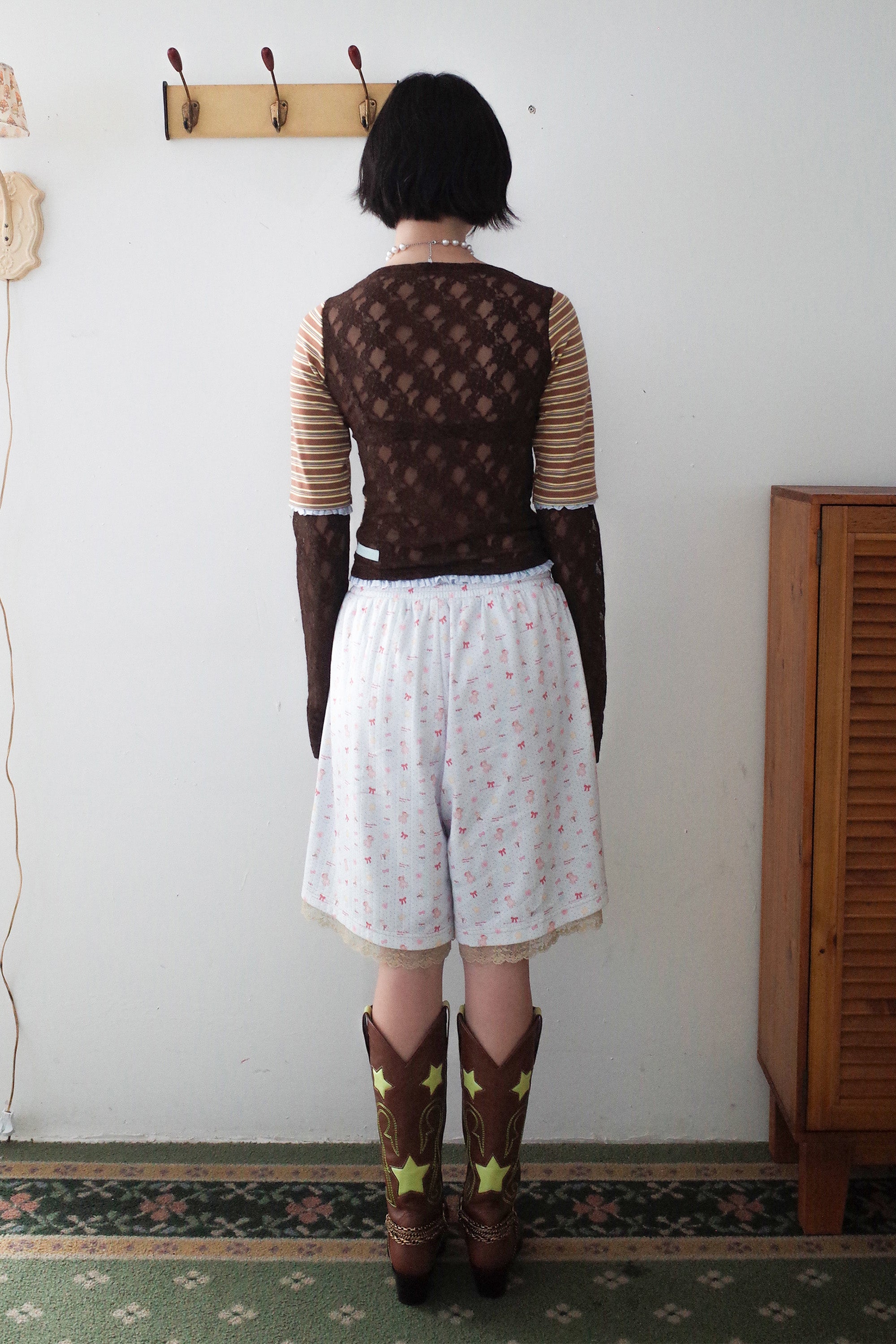 Collaged stripe star top brown