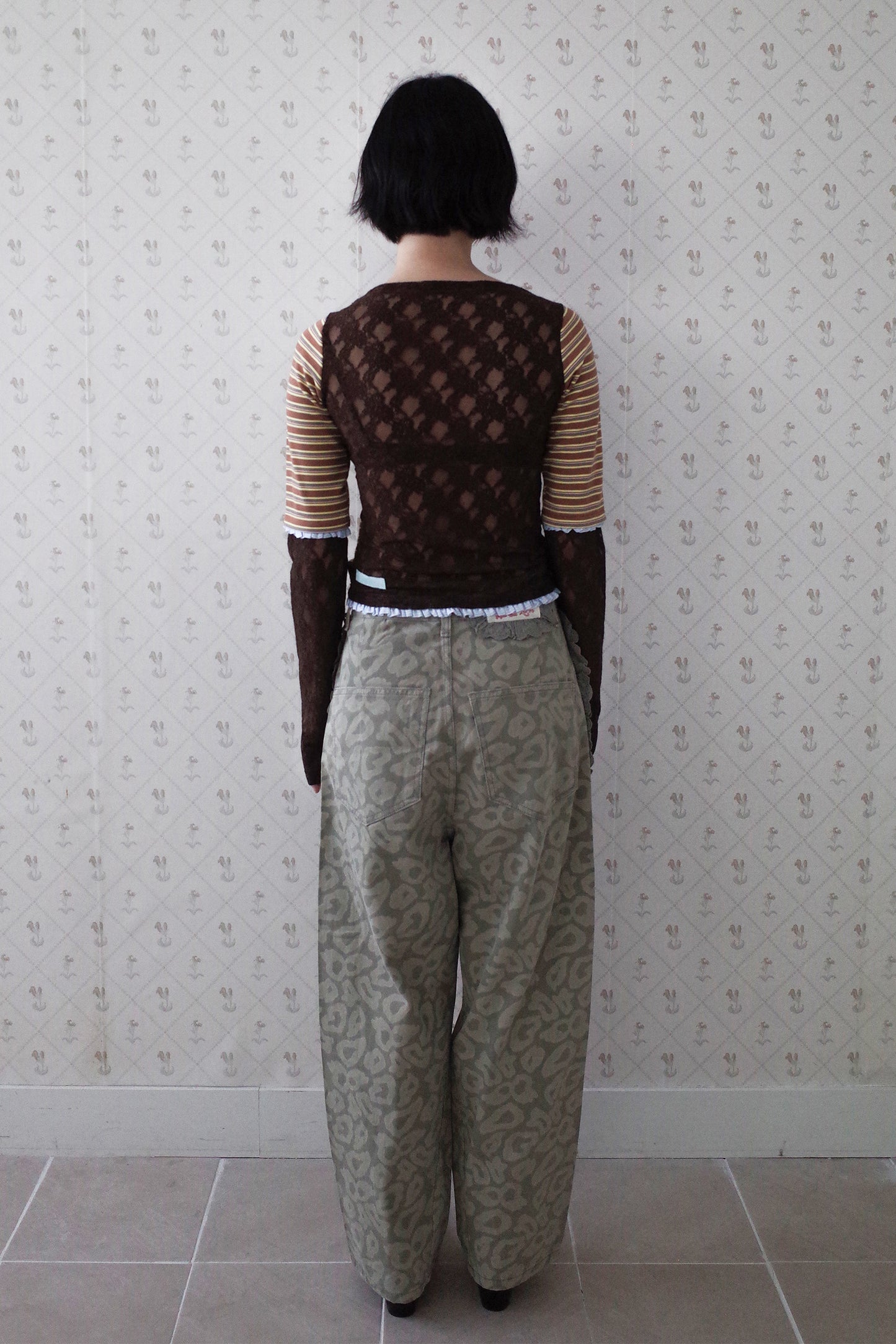 Collaged Stripe Star Top (Brown)